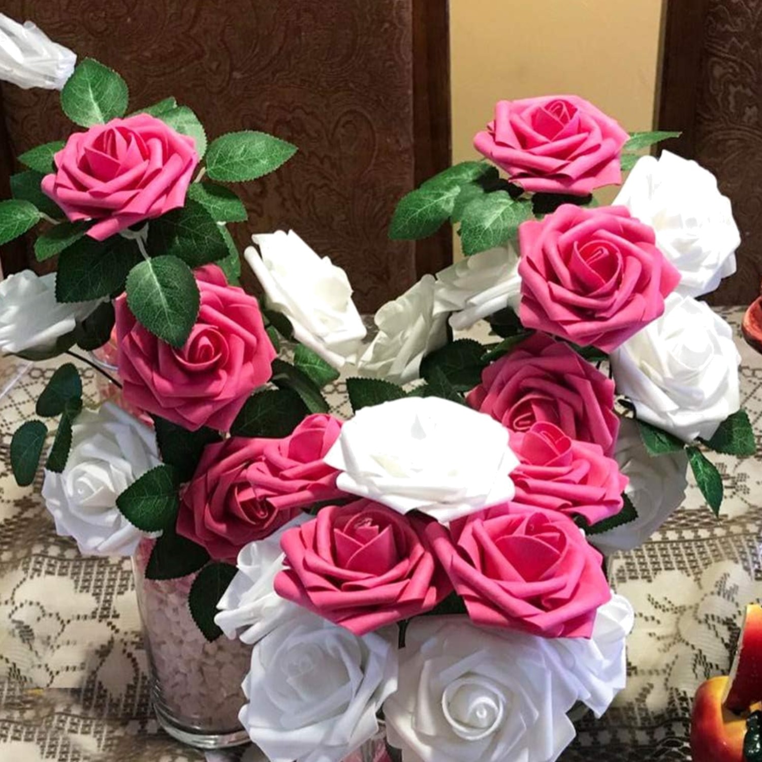 25pcs Realistic Pink Foam Roses – Eco-Friendly Artificial Flowers for Weddings