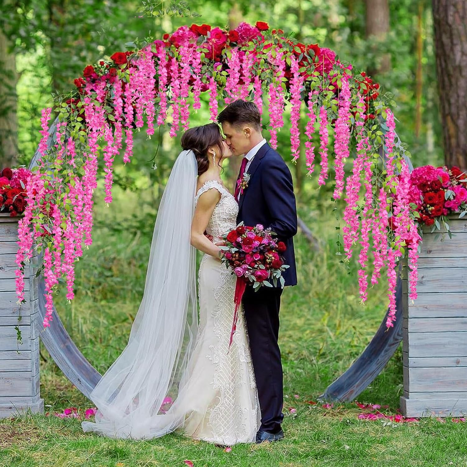 Fuchsia Wisteria Hanging Flowers 24 Pack – 3.4 Ft Artificial Garland Vines