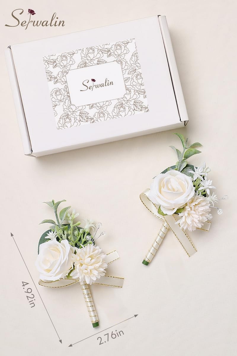 2 Pcs White Boutonniere for Men, Groom Groomsmen Best Man Guest Boutonnieres,…