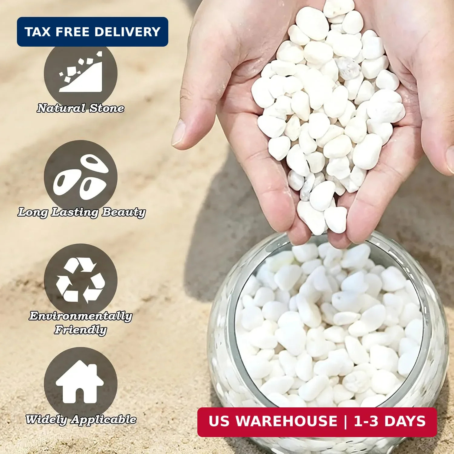 10 lbs White Gravel, 3/8 Inch Decorative Rocks Suitable for Potted Plants,Small