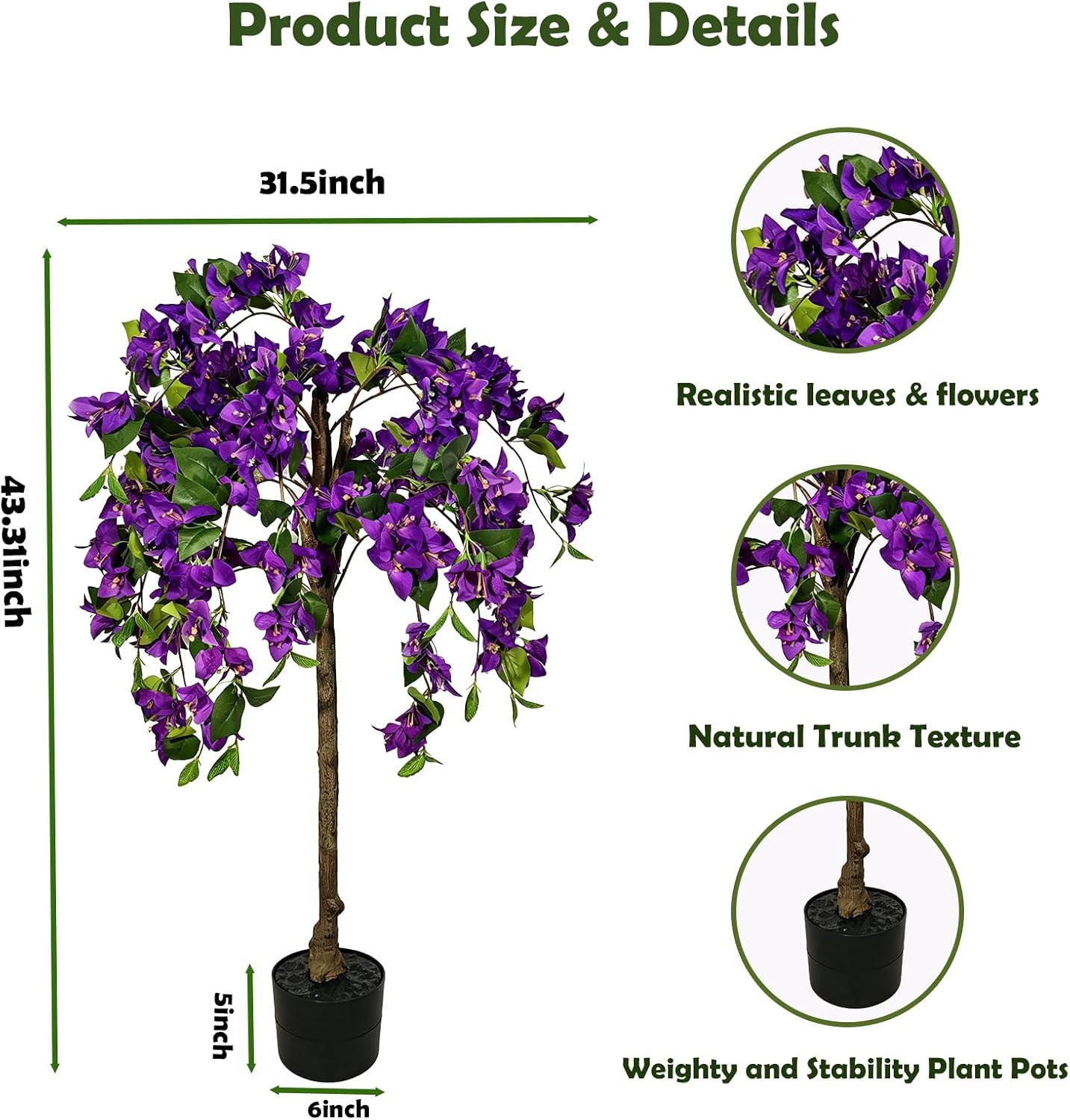 3.7FT Faux Bougainvillea Tree – UV Resistant Potted Floral Decor for Home & Offi