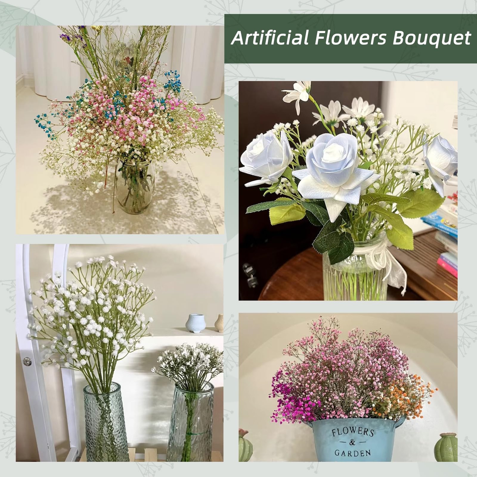 6 Bunches Yellow Babys Breath Artificial Flowers 20.5 Inch Gypsophila Bouquet