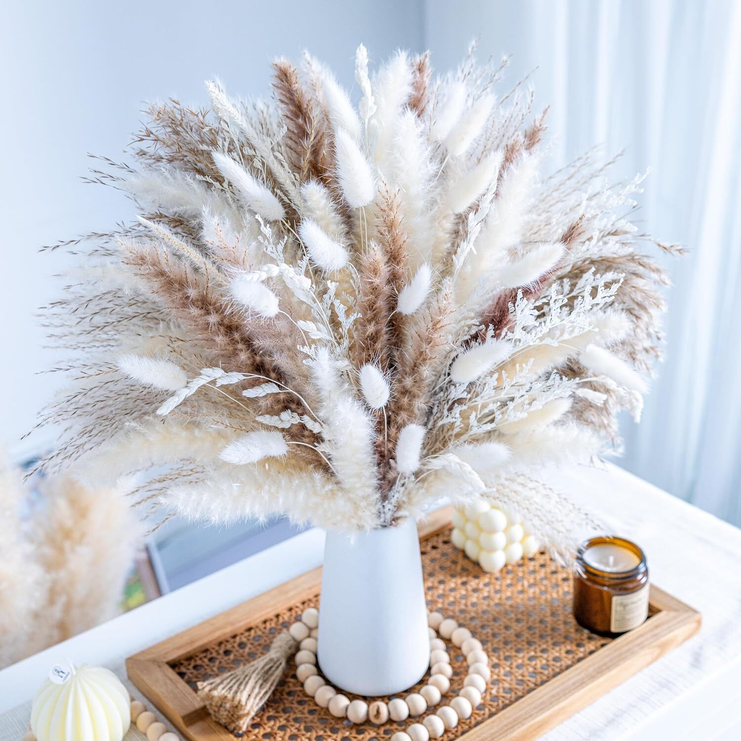 96PCS Natural Dried Pampas Grass Boho Home Decor 96PCS, Natural,white,beige