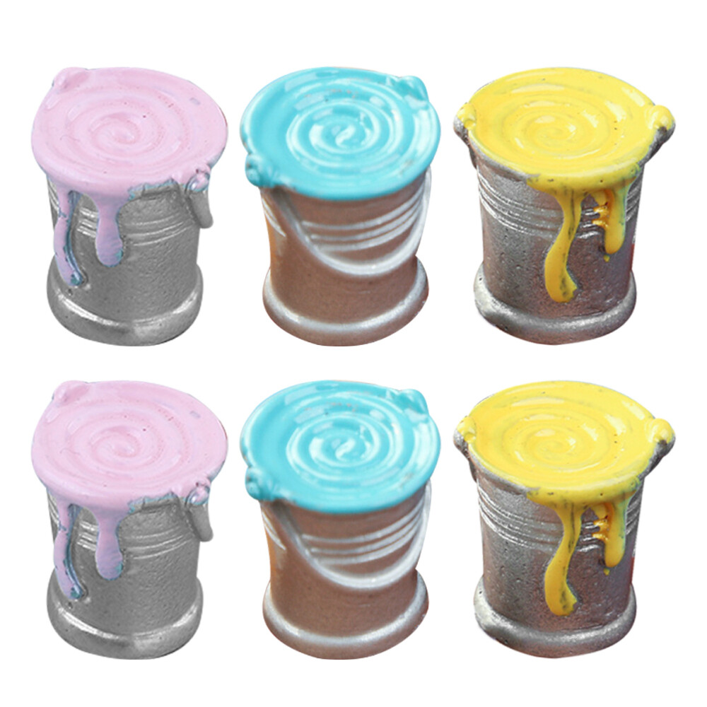 6 Pcs Dollhouse Tool Mini Paint Pot Models Miniature Can Modeling Crafts