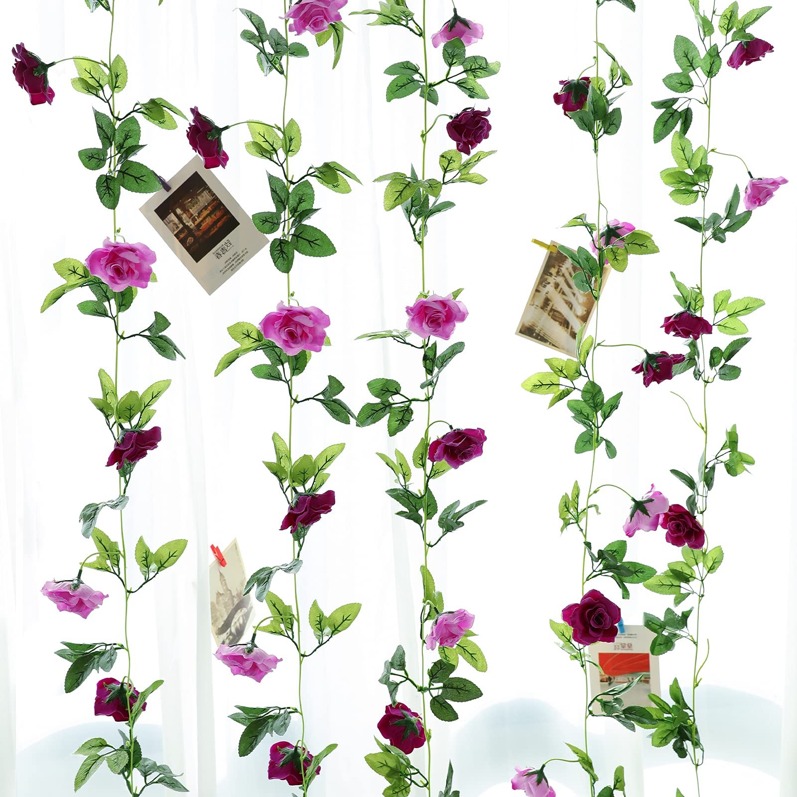 2 Pack Artificial Flower Garlands 15.8FT Fake Rose Vines Silk Flowers Hanging…
