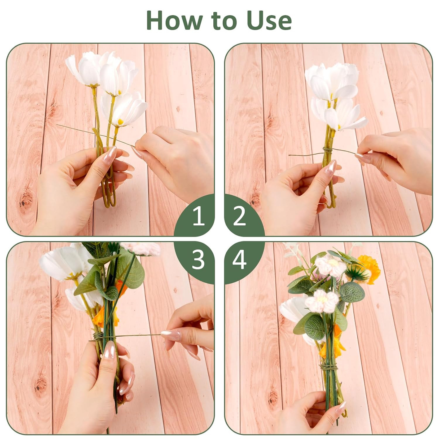 300 PCS Floral Wire Stems, 26 Gauge 14 Inch Artificial Flower Stems, Green Flow