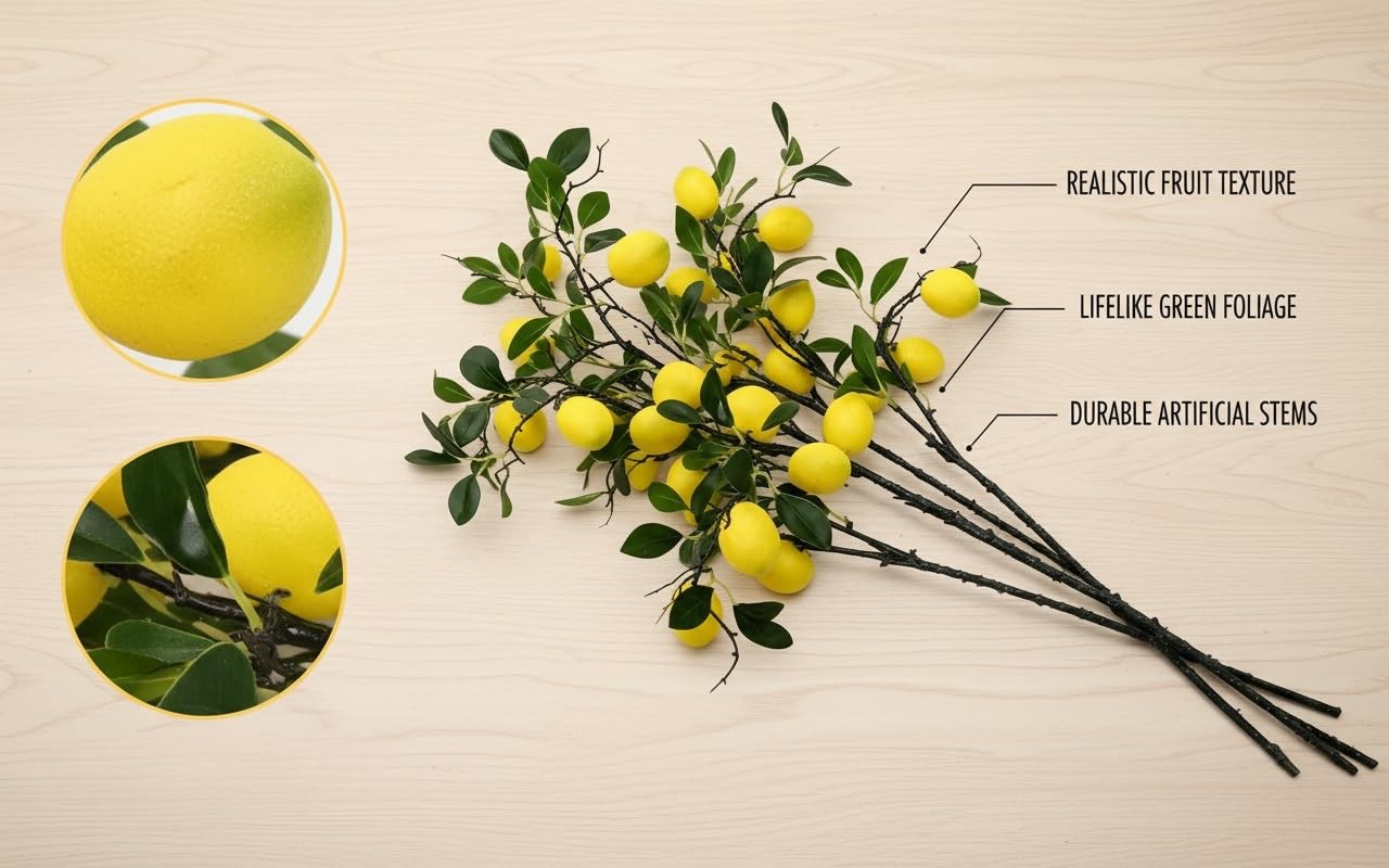 31 Inch Artificial Imitation Fake Lemon Branch Home Center Decoration 5 PCS