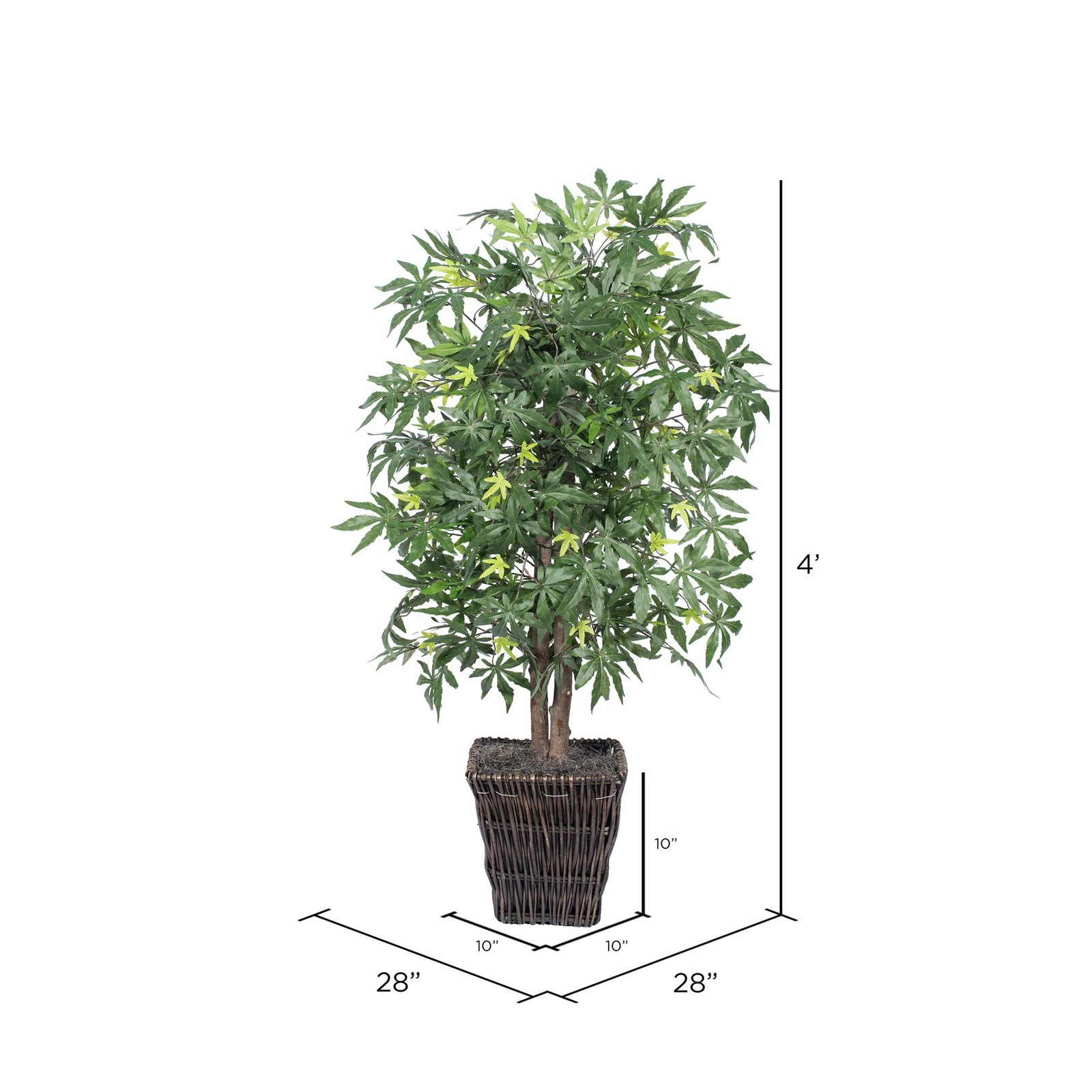 Vickerman 4′ Artificial Japanese Maple Bush with Square Willow Basket in Green