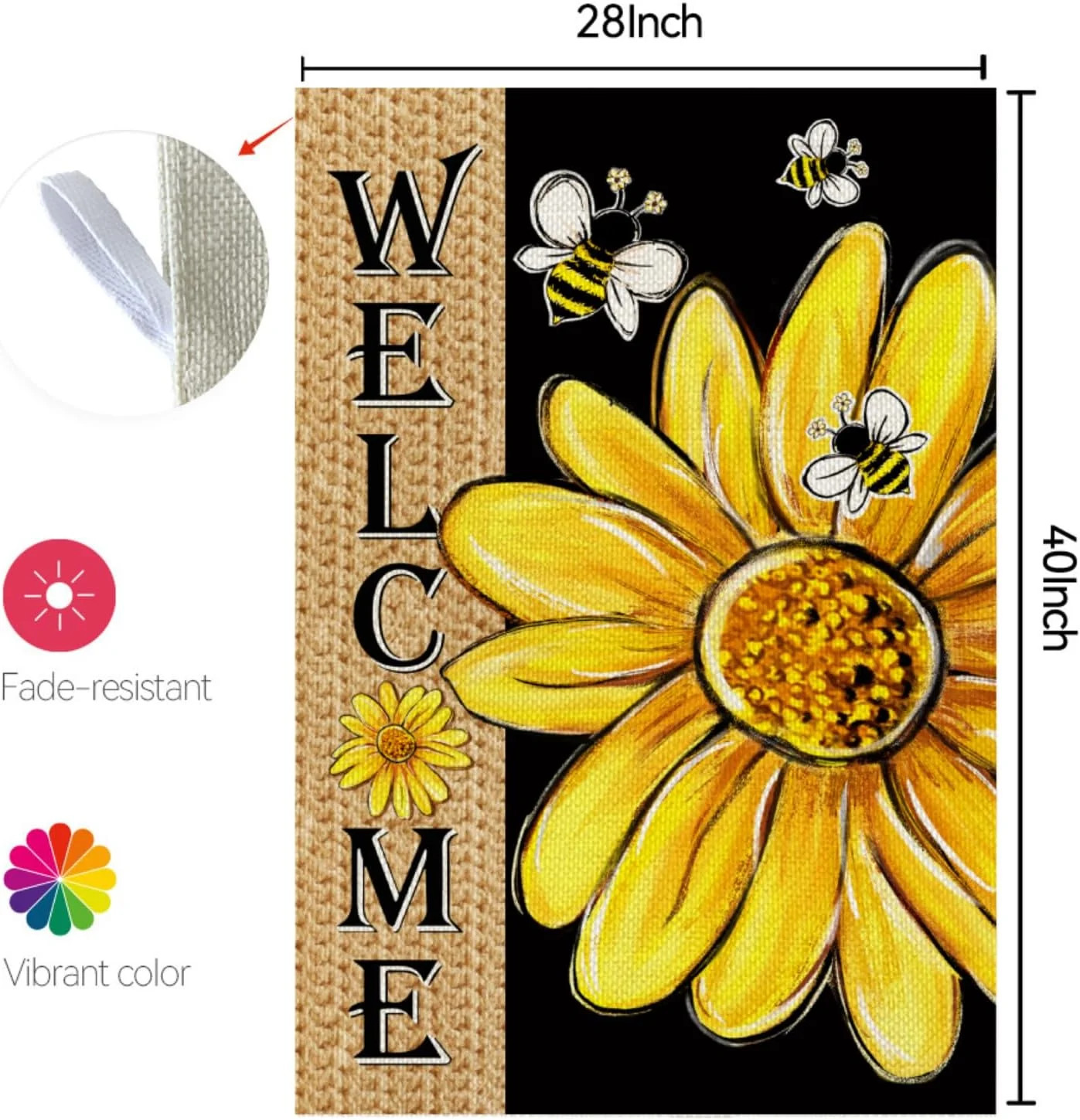 Spring Summer Bee Sunflower House Flag 28×40 Inch Double House Size-28 x 40