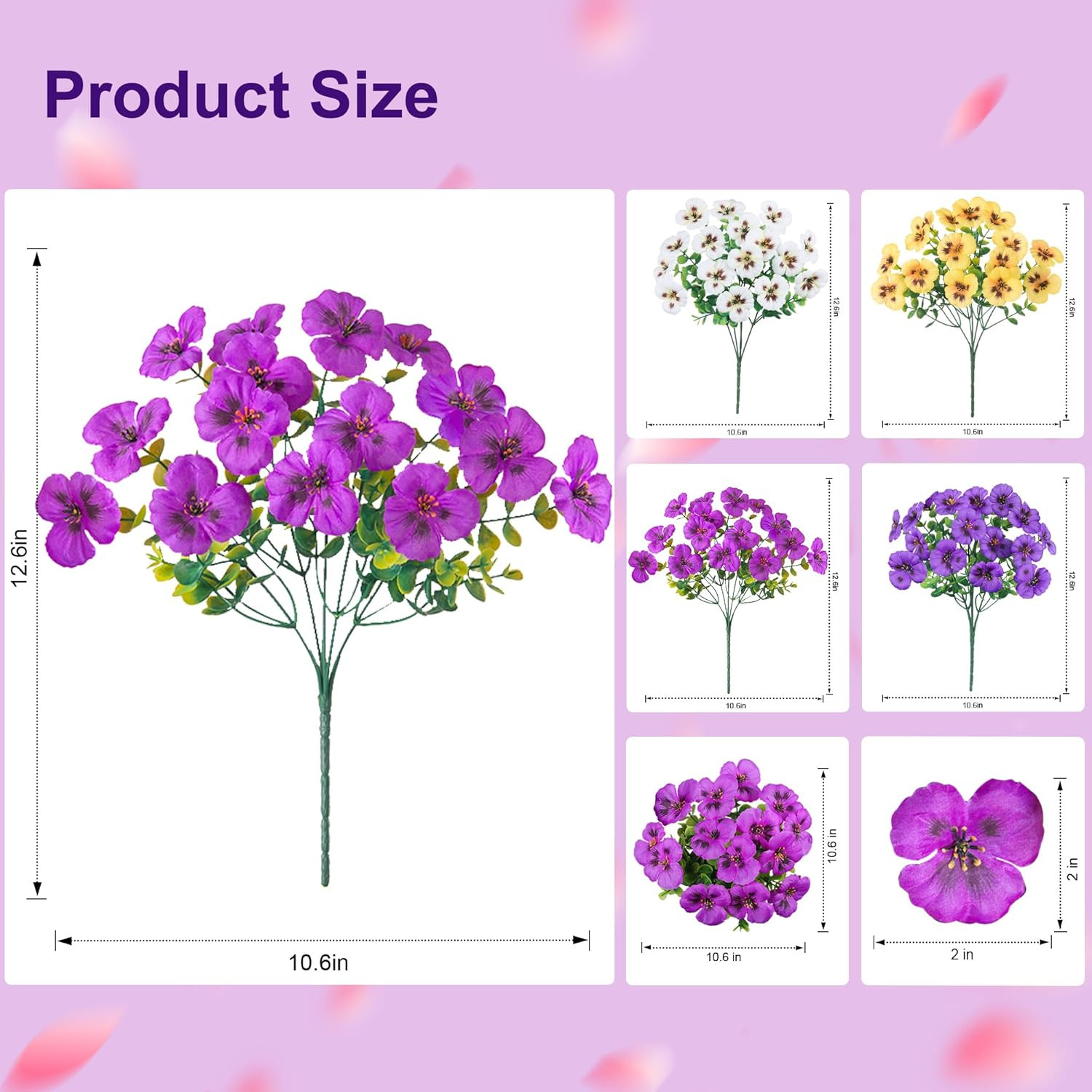 20PCS Artificial Fake Pansy Flowers for Outdoors Spring Sumer Decor, Faux Silk P