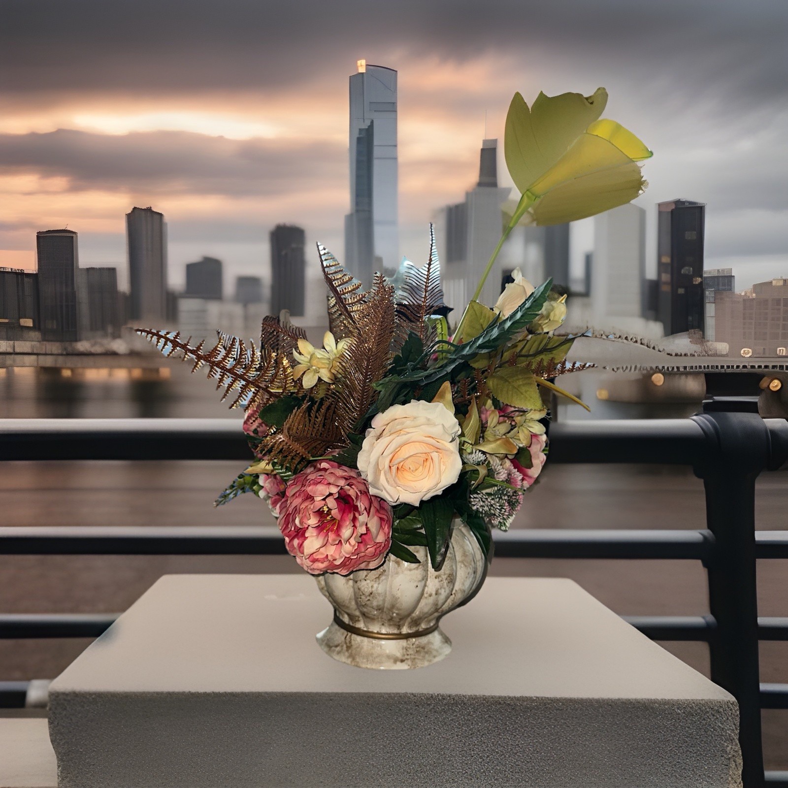 Faux Flowers in Ceramic Vase Artificial Flower Arrangement Decoration for Home