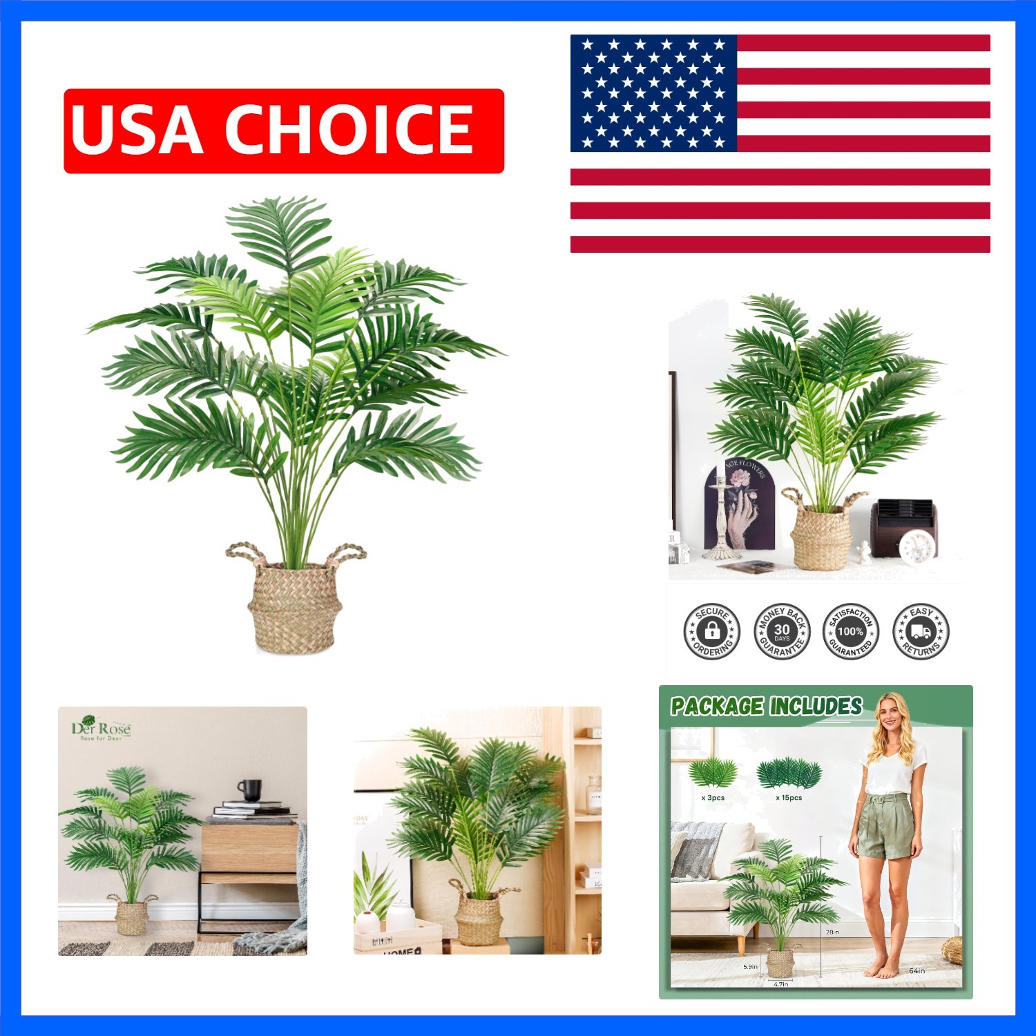 Fake Palm Tree 28Inch Faux Plant Potted Tall Fake Plant with Hand-Woven Baske…