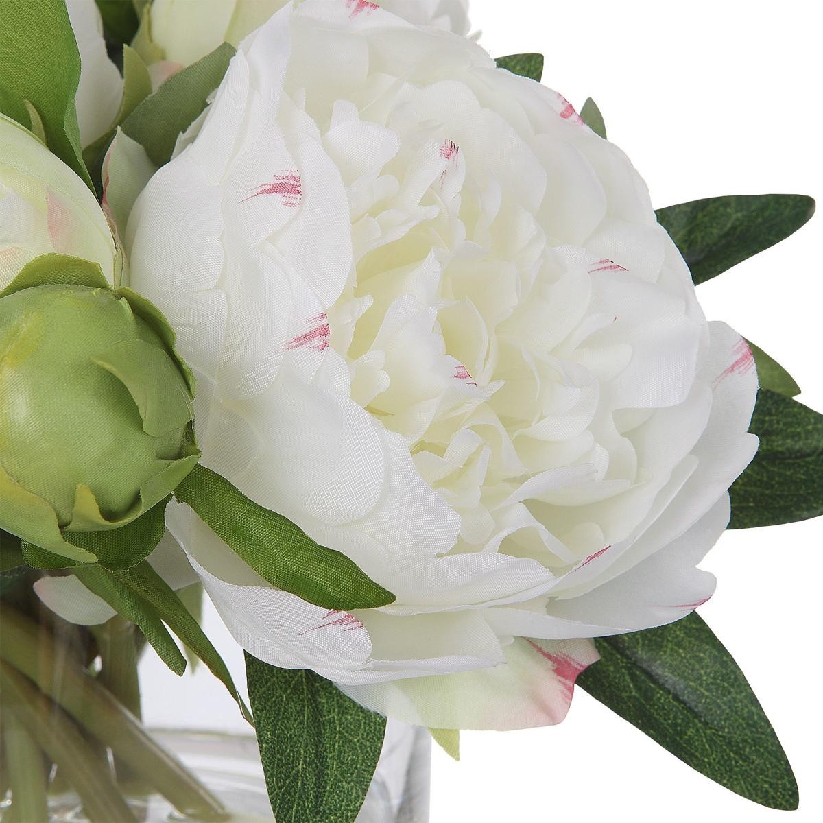 Uttermost 60198 Garden Peony White and Green with Clear Glass Bouquet