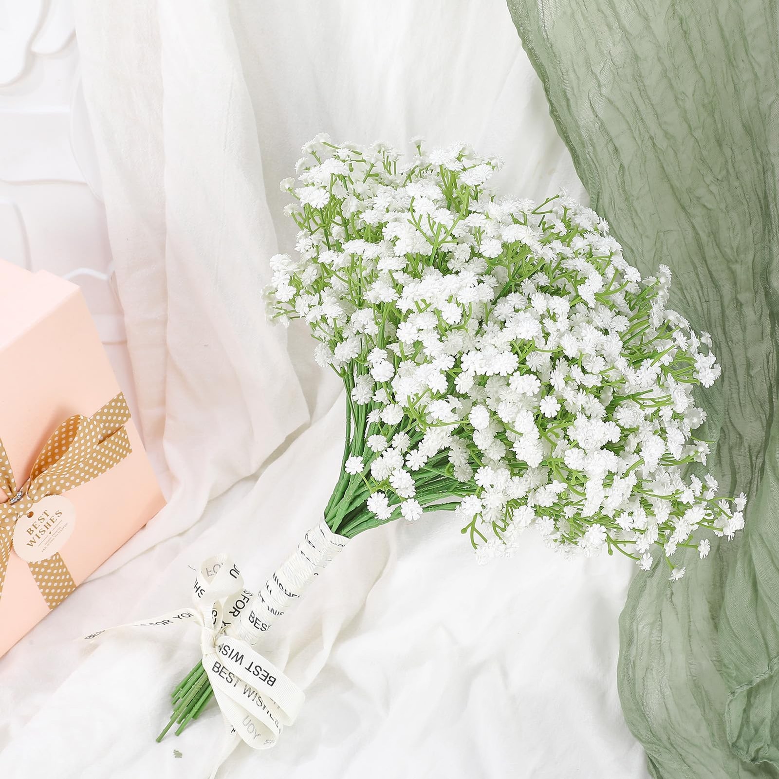 White Fake Baby Breath Artificial Flowers 20.5″ Real Touch Gypsophila 24 PCS