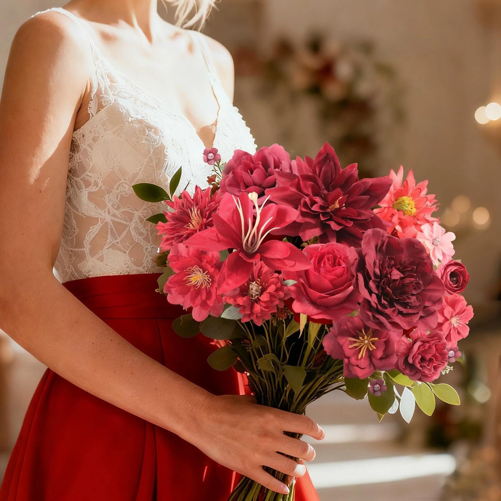 Artificial Flowers Heads Combo Red Flowers Mix Silk Flowers Heads Bulk Faux R…
