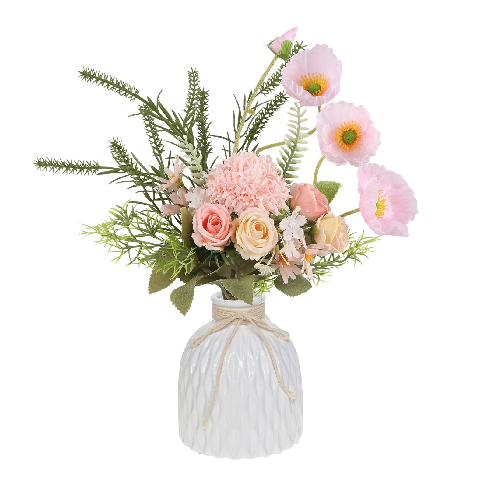 Artificial Pink Flowers Fake Rose Silk Poppy Faux Plants Arrangements Flower …