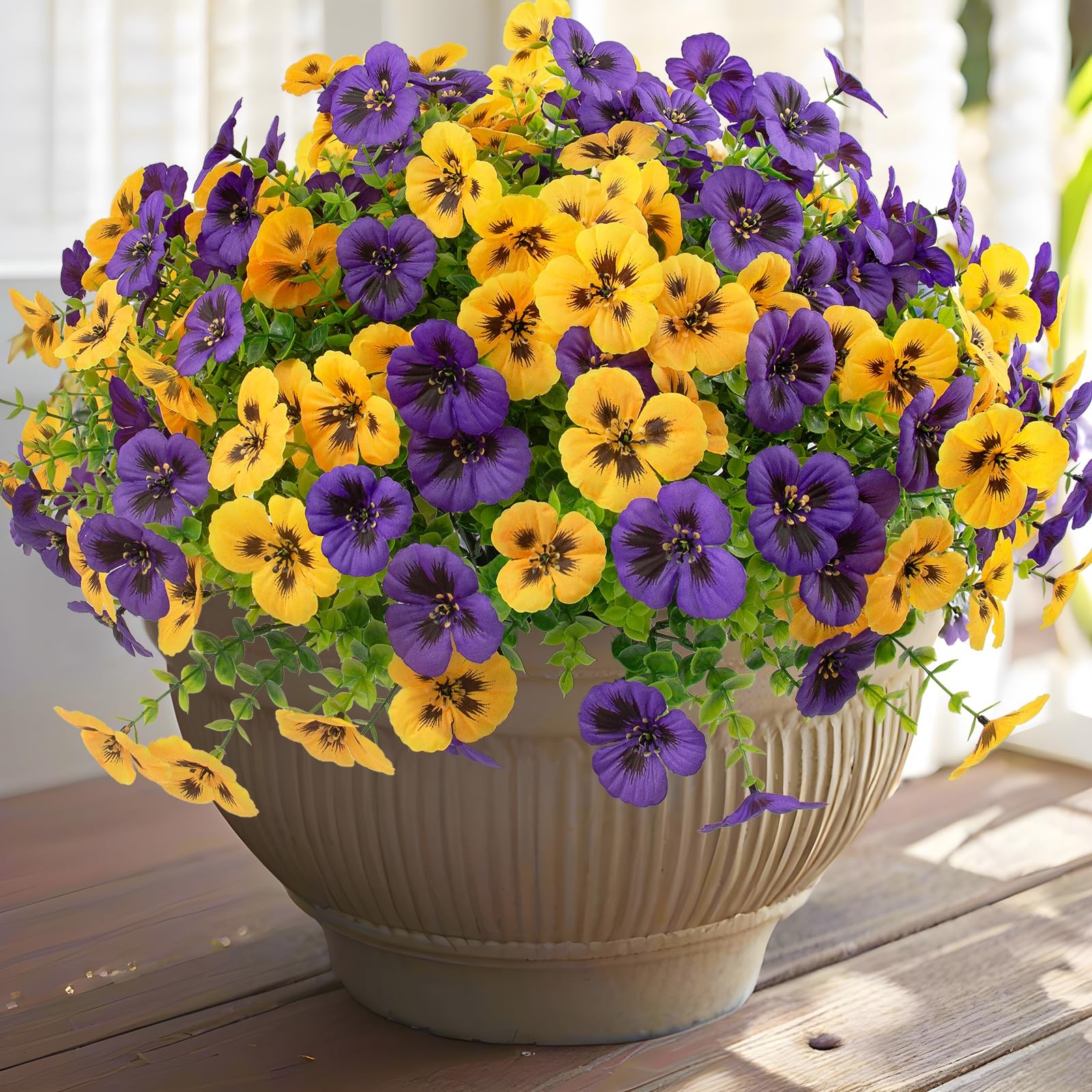 Artificial Pansy Flowers 18 Pcs Faux UV Resistant Silk for Outdoor Decor