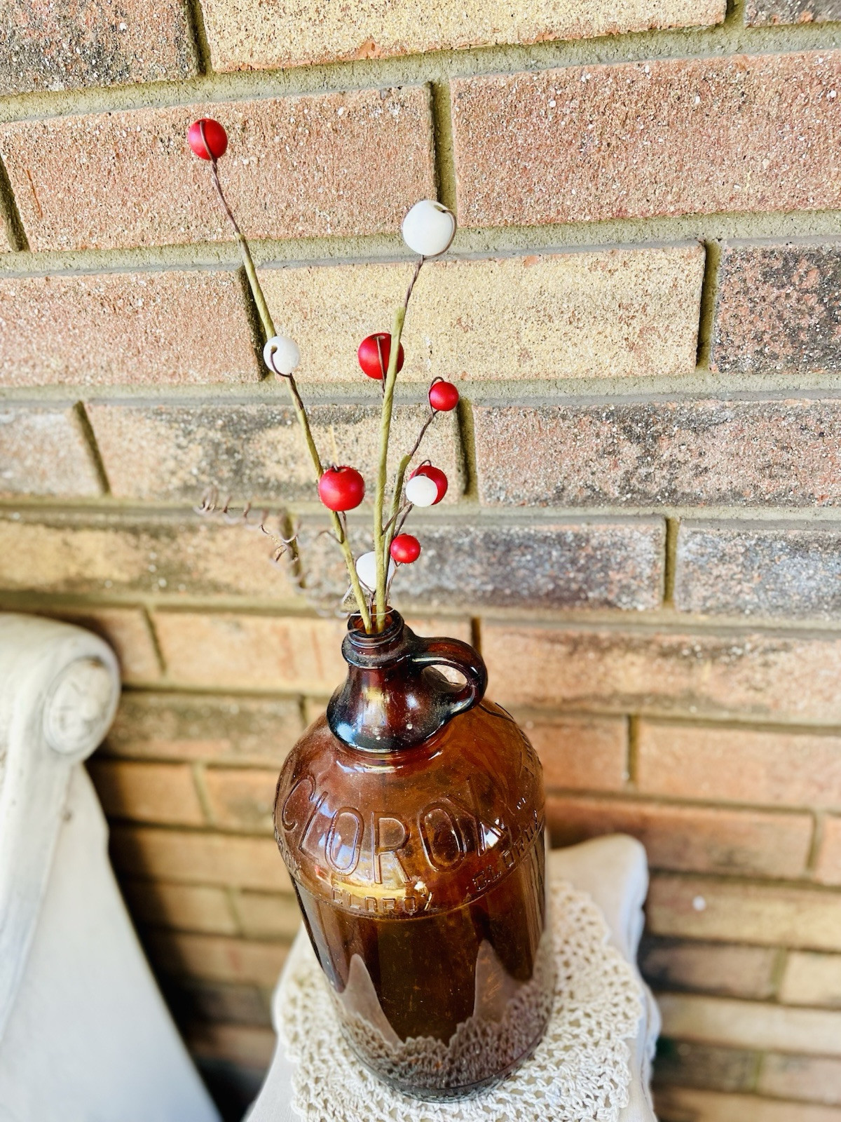 Red & White Bead Berry Pick 12”