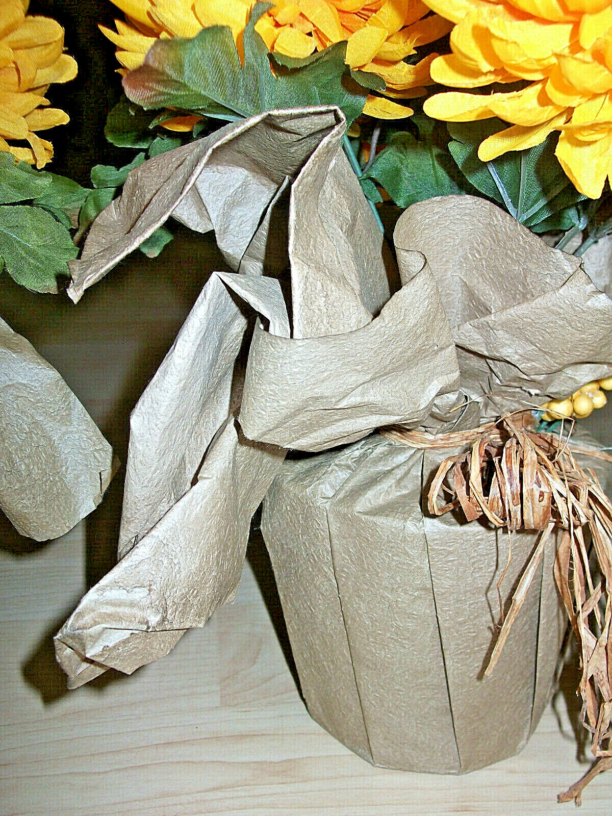 Lot 3 AS IS 16″ Faux Orange 8 MUM Flower Blossoms AUTUMN FALL Covered POT Decor