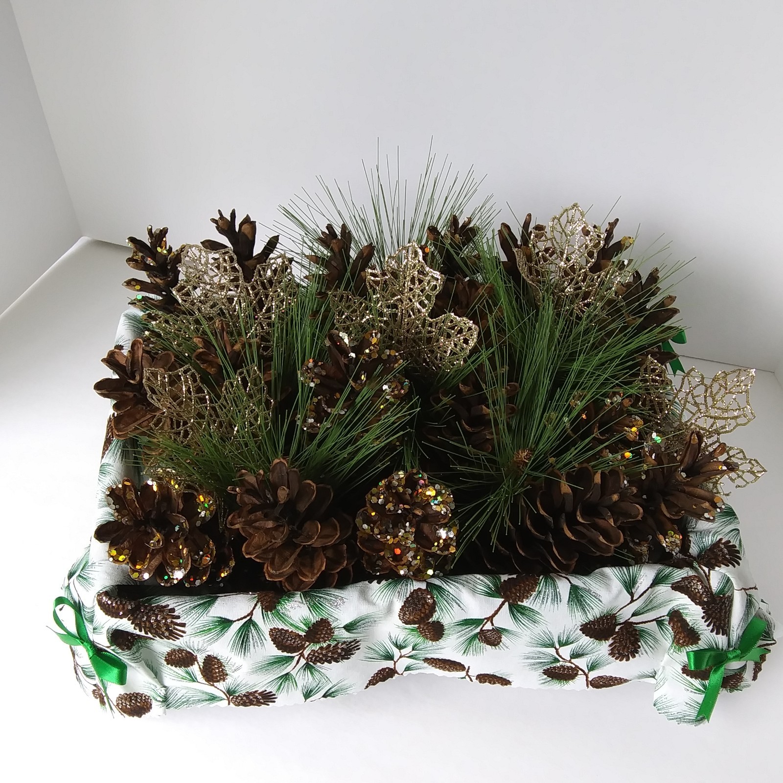 Pinecone & Evergreen Centerpiece Basket Holiday Decor Table Arrangement