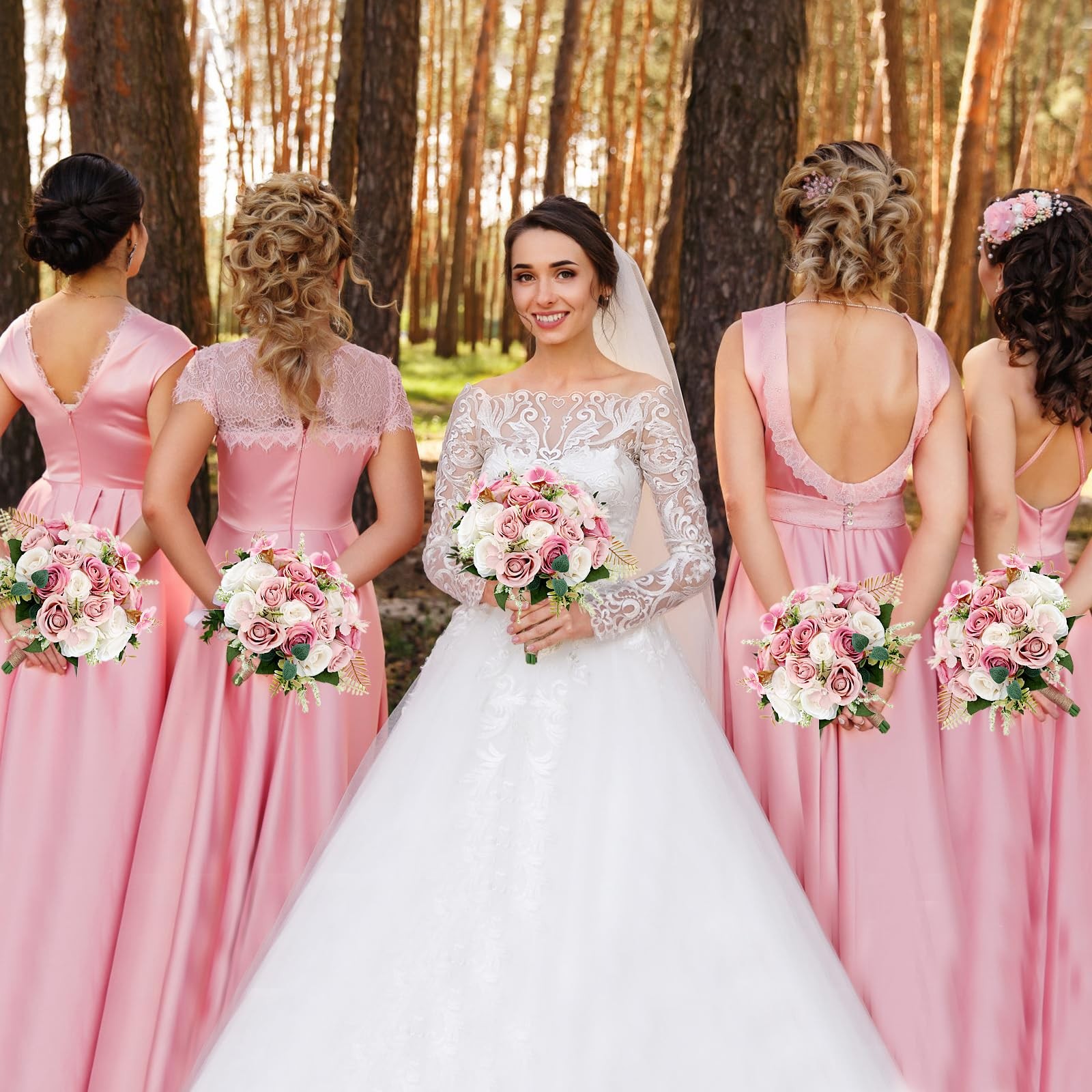 2 PCS 7 Inch Ivory Dusty Pink White Artificial Bridesmaid Wedding Bouquet