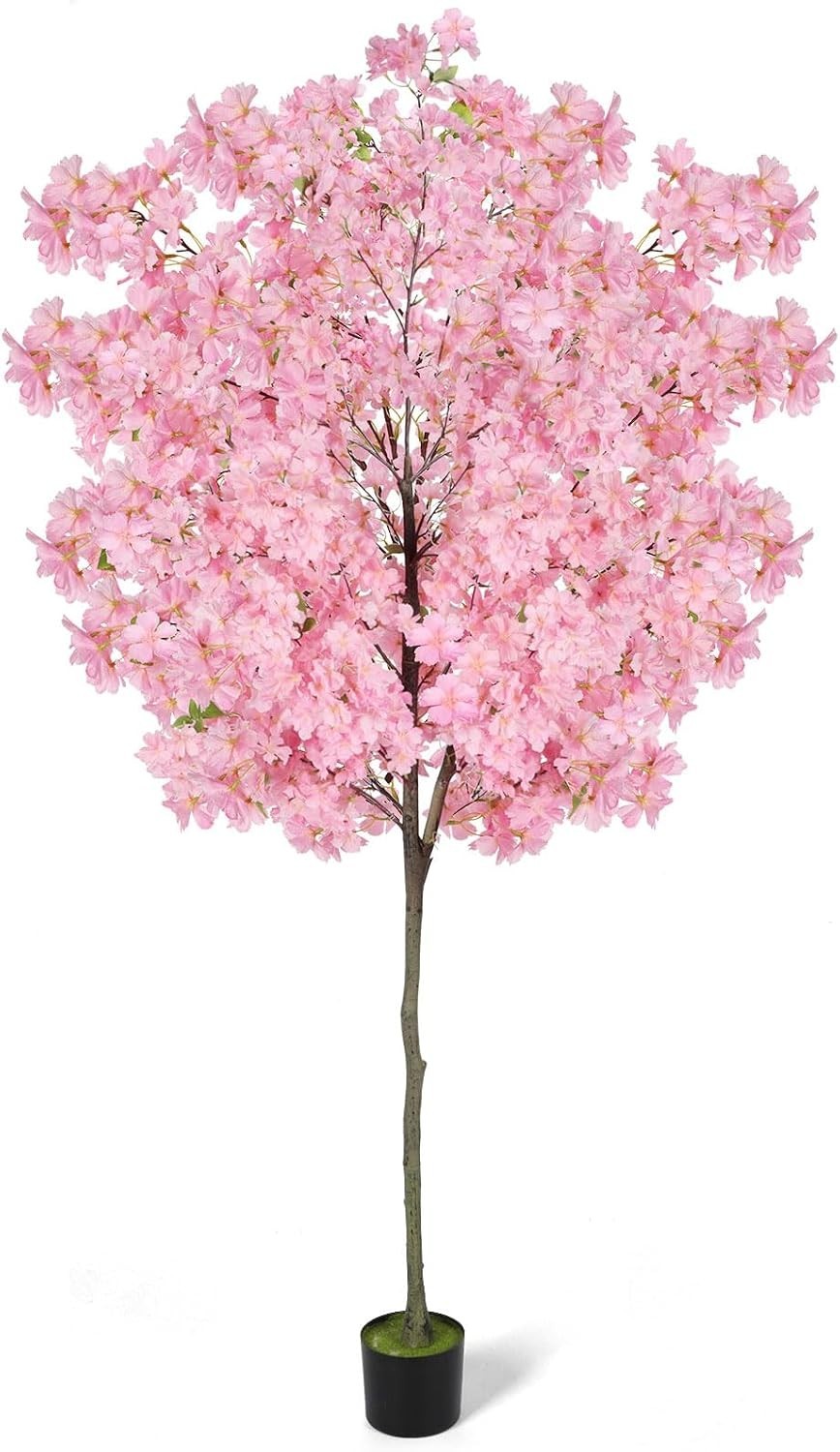 Stunning 6Ft Pink Cherry Blossom Artificial Tree in Black Pot – Easy Decor