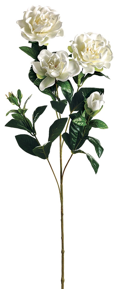 Gardenia Spray, 3 Flowers with 1 Bud, White Artificial Flowers, 27″