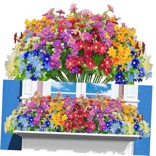 12 Bundles Artificial Fake Flowers for Outdoor Decoration,Shyshining 6 Colors