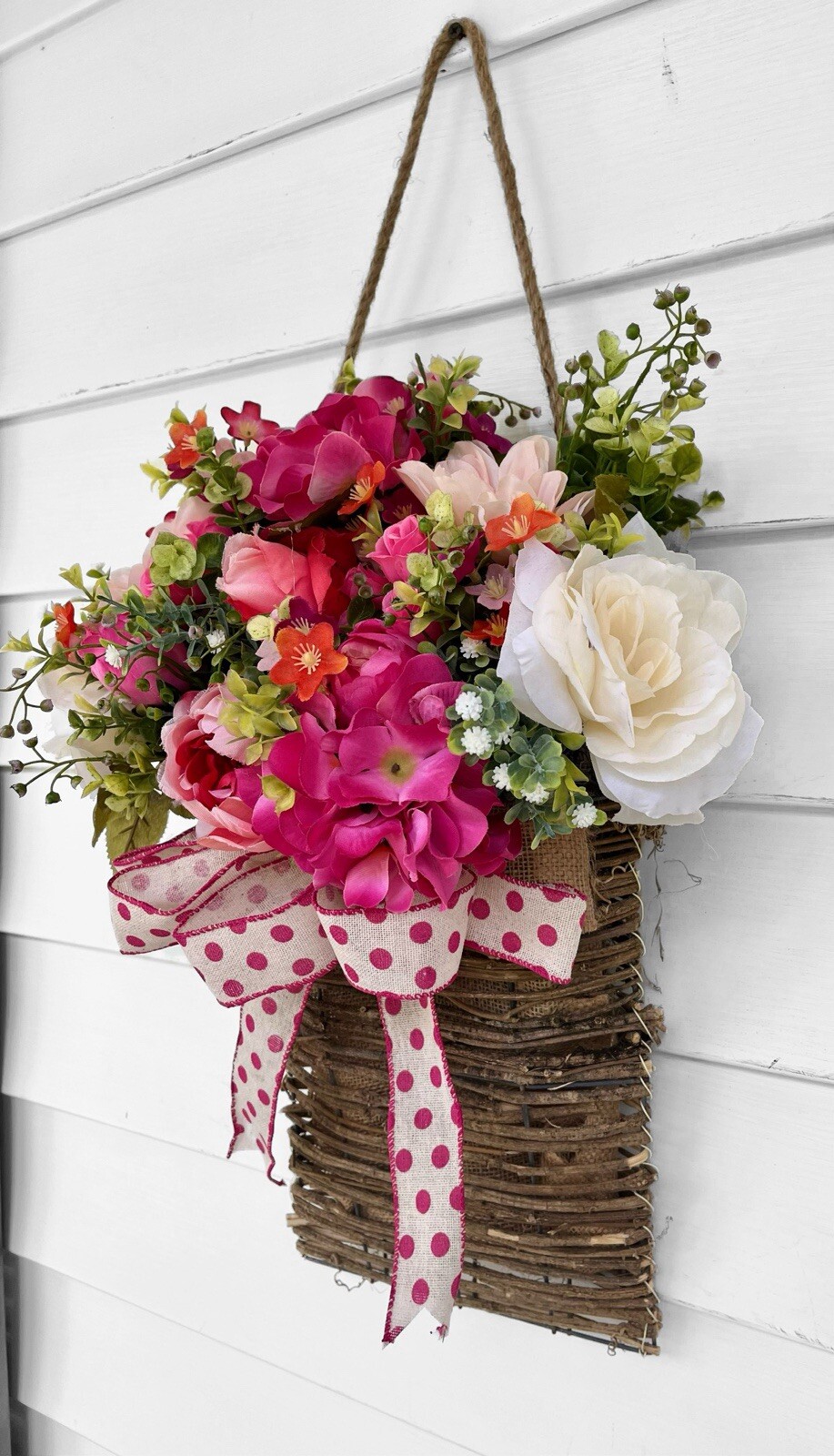 Floral Wall Basket, Flower Wall Basket, Front Door Hanger, Door Decoration