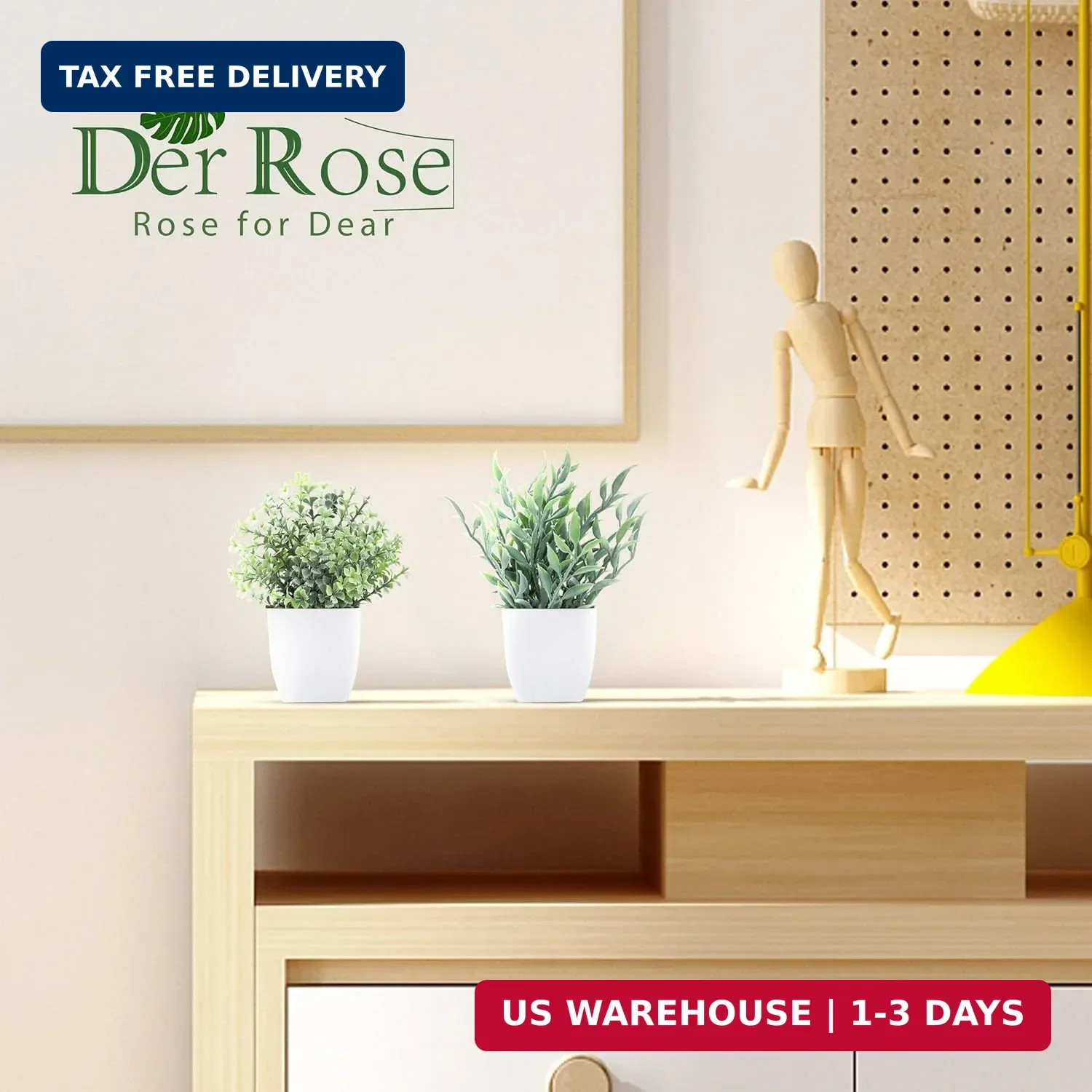 Der Rose 2 Pack Small Fake Plants Artificial Greenery Eucalyptus Plants in Pots