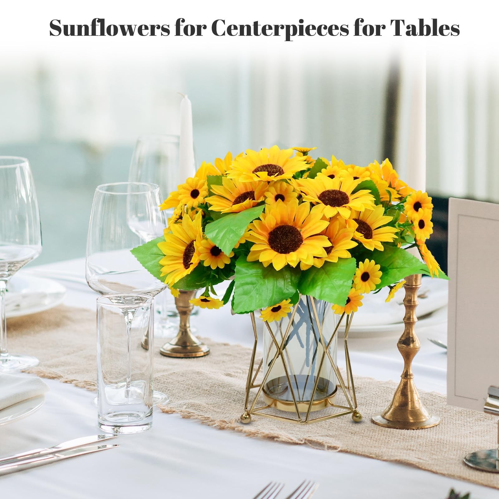 6 Pack Artificial Sunflowers Bouquet, Outdoor Artificial Flower with Stems, 6…