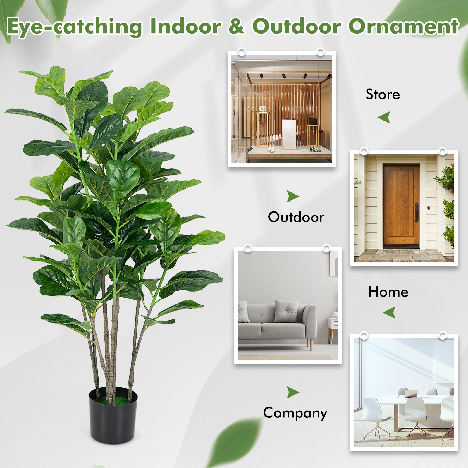 2-Pack 51″ Artificial Tree Fiddle Leaf Fig Plant in Pot Greenery Decoration