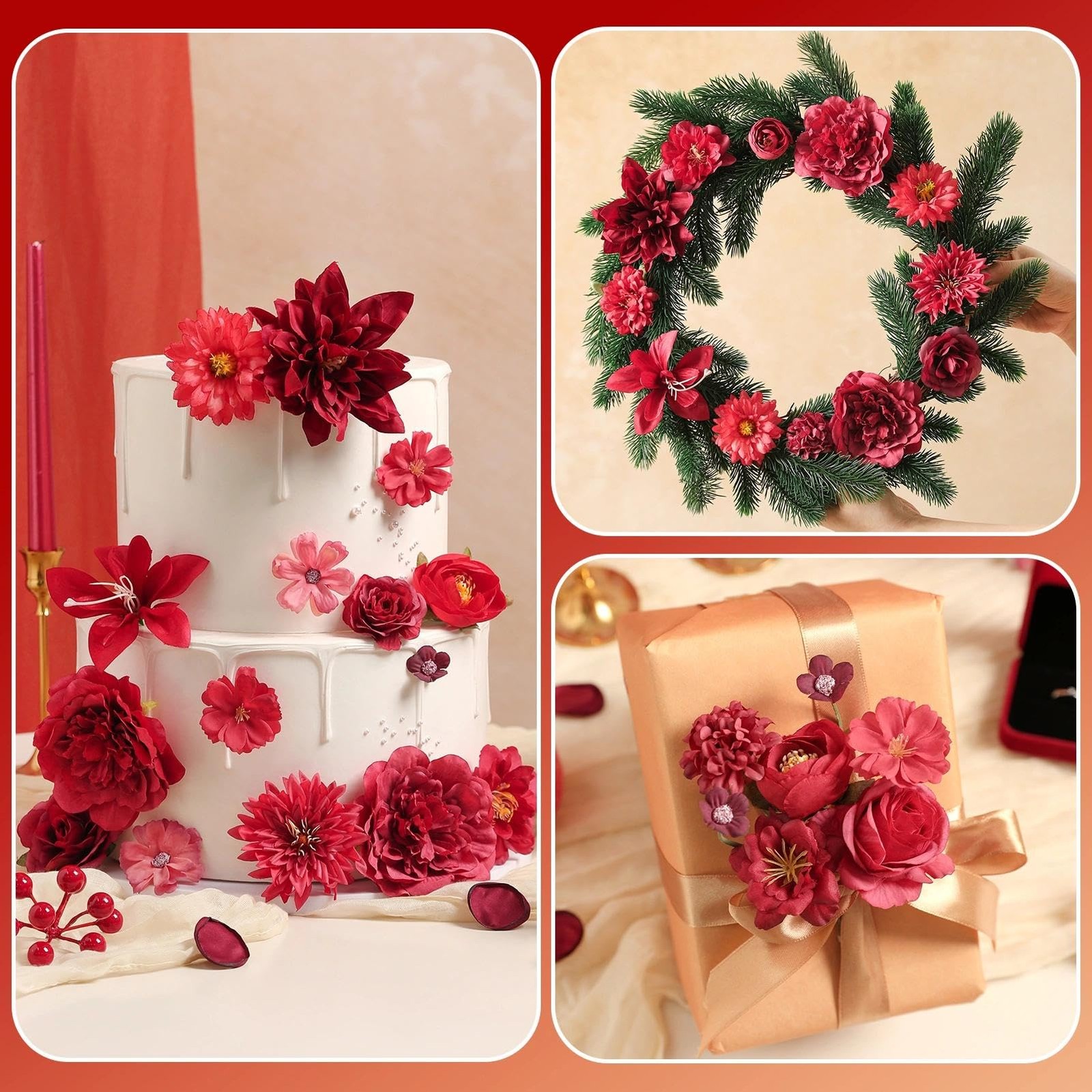 Artificial Flowers Heads Combo Red Flowers Mix Silk Flowers Heads Bulk Faux R…