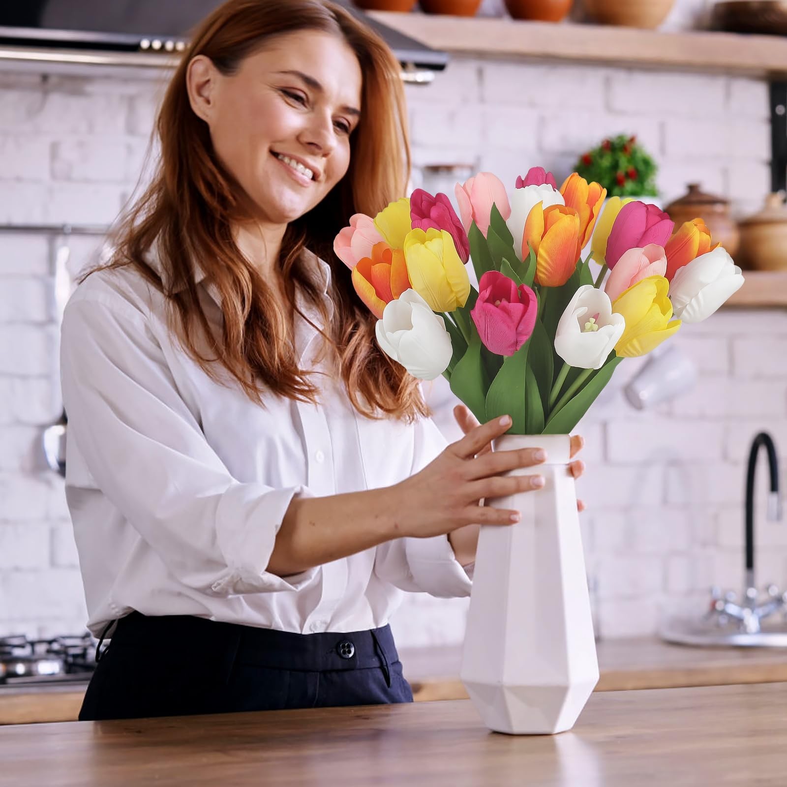 Tulipanes artificiales de tacto realista flores de tulipán falsas e impermeables