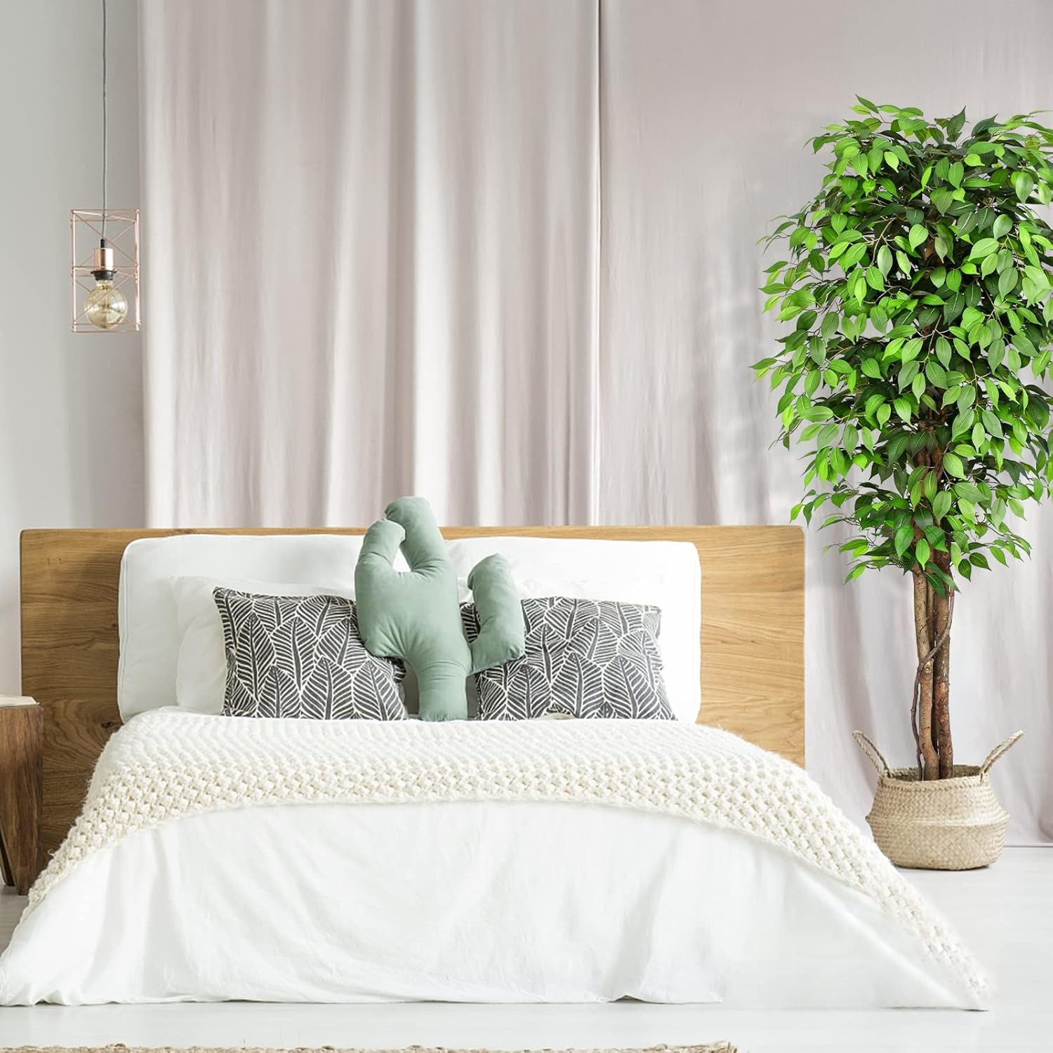 7Ft Lifelike Ficus Artificial Tree with Natural Trunk for Home Decor