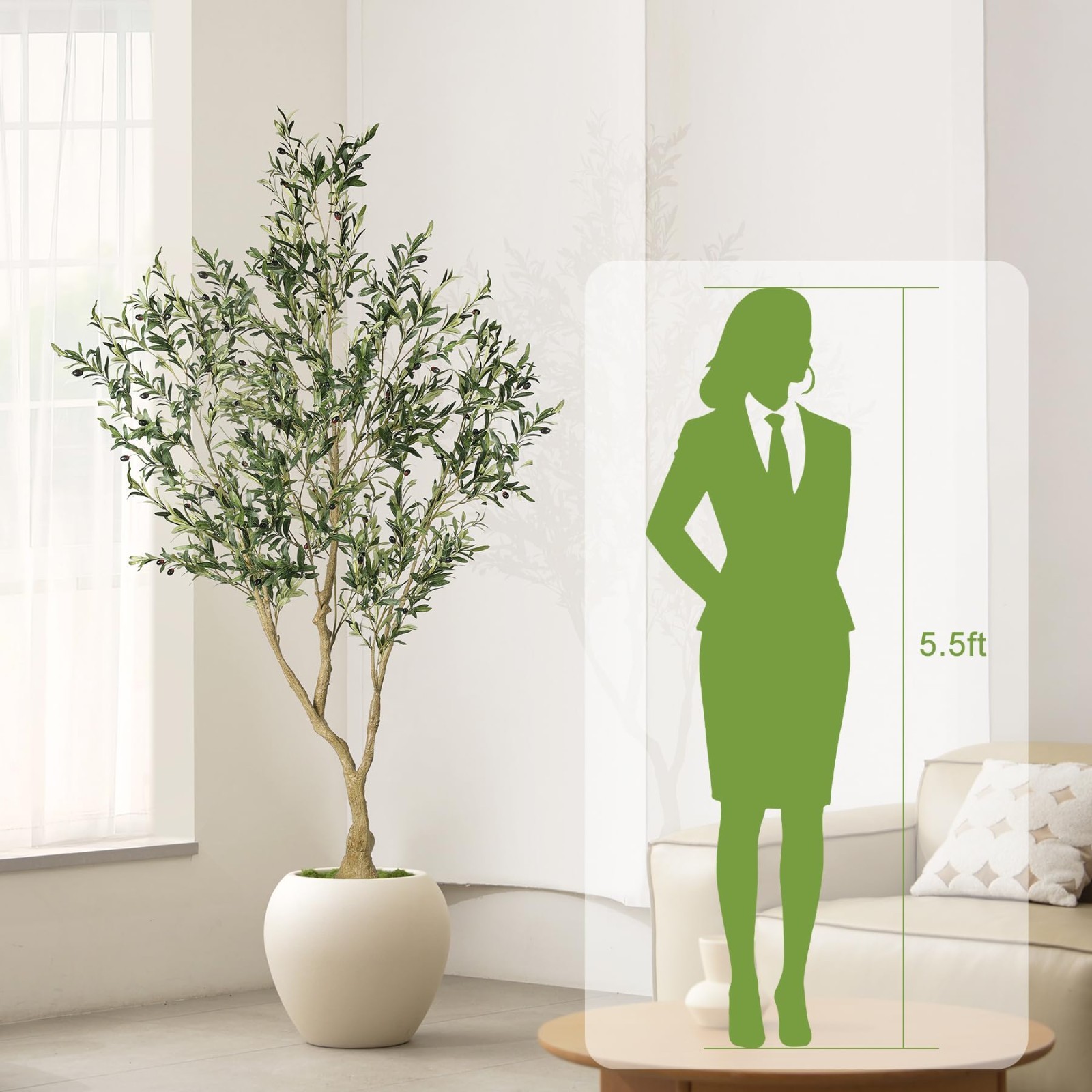 7ft Artificial Olive Tree – Lifelike Faux Plant with Large Branches & Fruits for