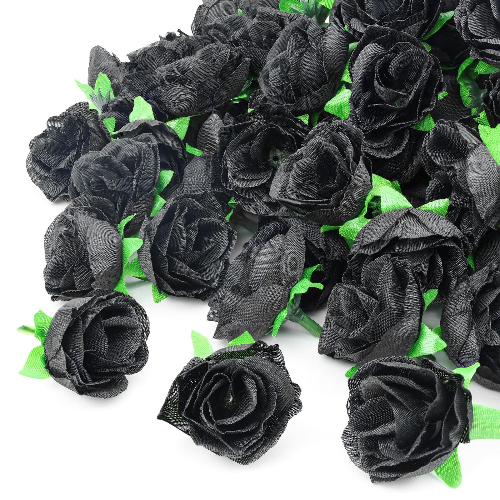 100 Pcs Black Roses Artificial Flowers Bulk 1.3 Inch Fake Mini Silk Heads
