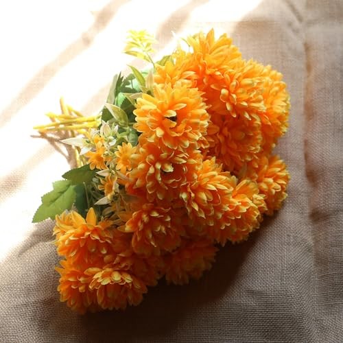 Pack Artificial Marigold Silk Flowers Bouquet, Orange Yellow 6 Yellow/Orange