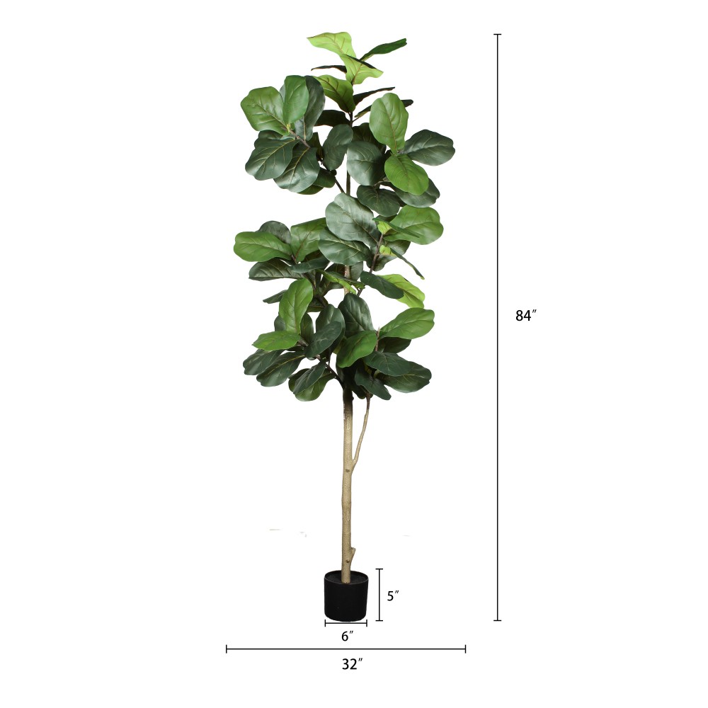 7′ Artificial Fiddle Leaf Fig Tree in Black Plastic Pot