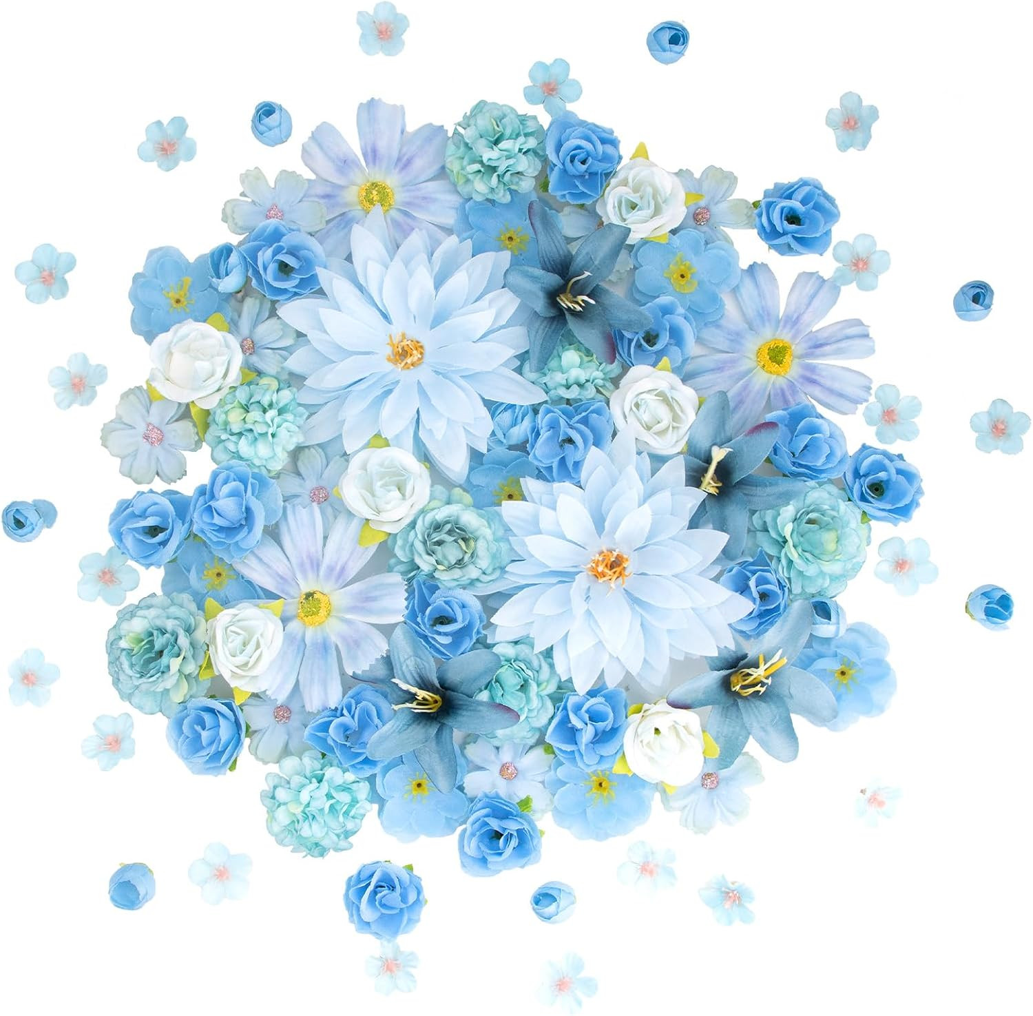 Artificial Flowers Heads for Craft, 98 Pcs Mix Blue Silk Faux Flower Combo wi…