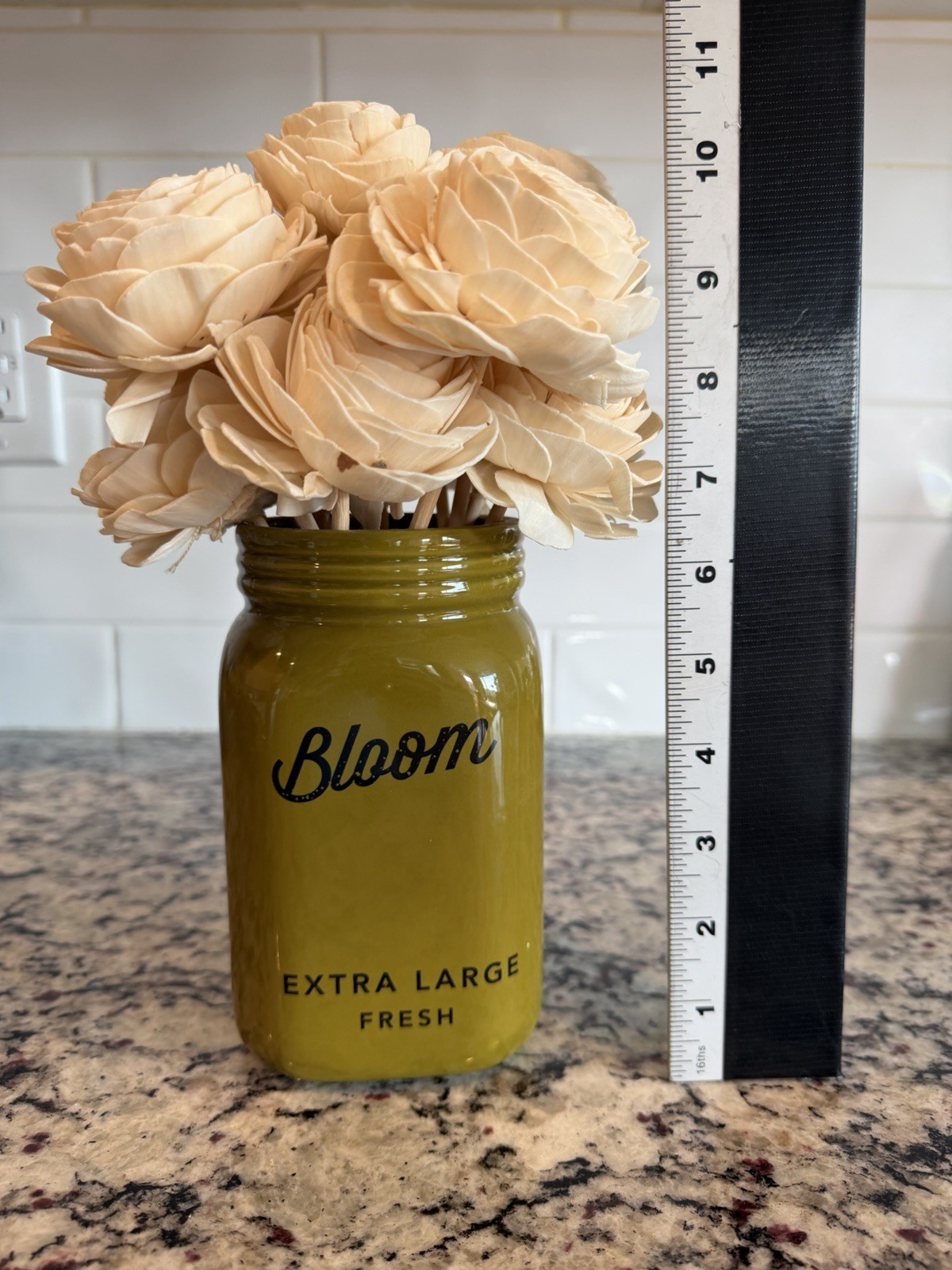 Rustic Farmhouse Wood Flower Arrangement in Bloom Mason Jar Vase Cottage Decor