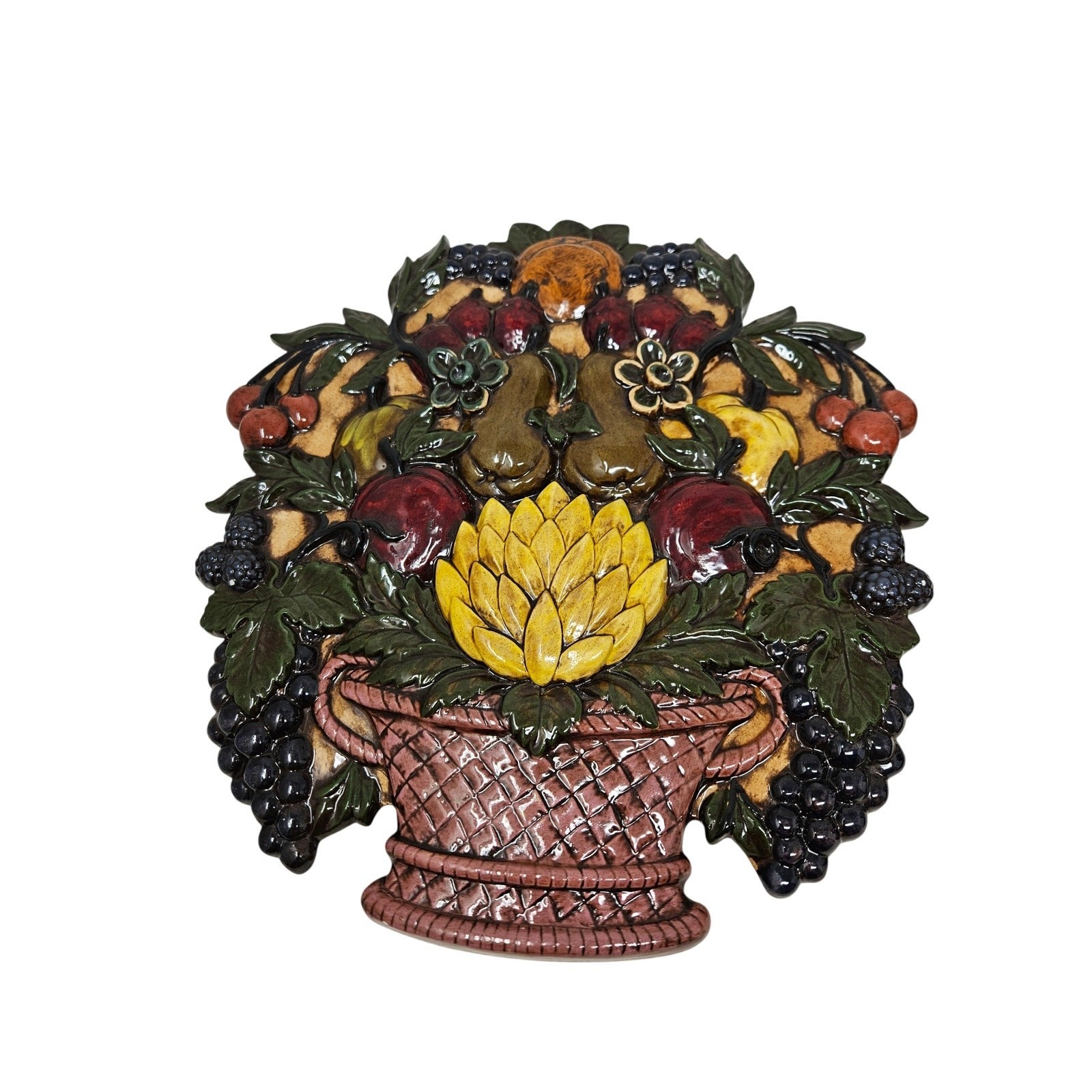 2 Vintage 70s Cornicopia Syroco Fruit Baskets Ceramic Handmade Cottage Farmhouse