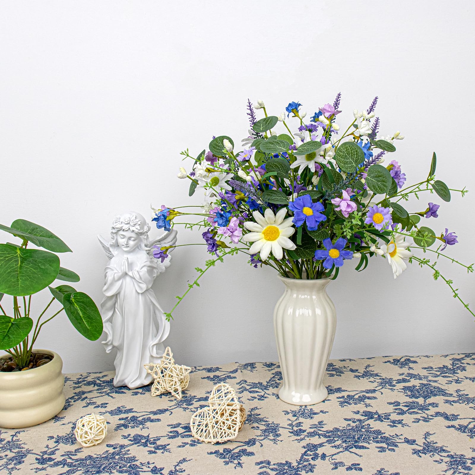 12 PCs Artificial Spring Summer Flowers Rustic Blue and White Artificial Flow…