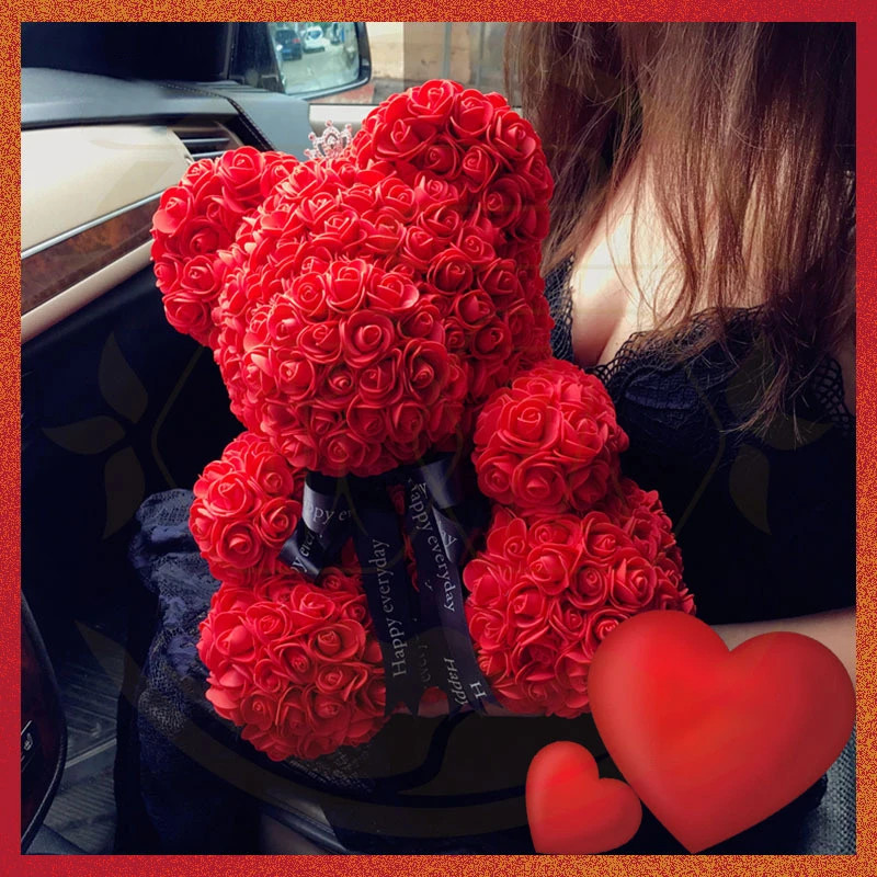 Teddy Bear Rose 10in Flower Rose Bear with Box ＆ Led Light Valentines Gift