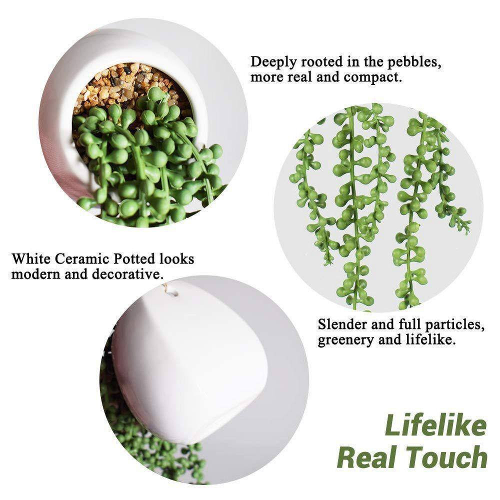 17.7 In. Green Fake Hanging Plants, Artificial Succulents Hanging Plants in Whit