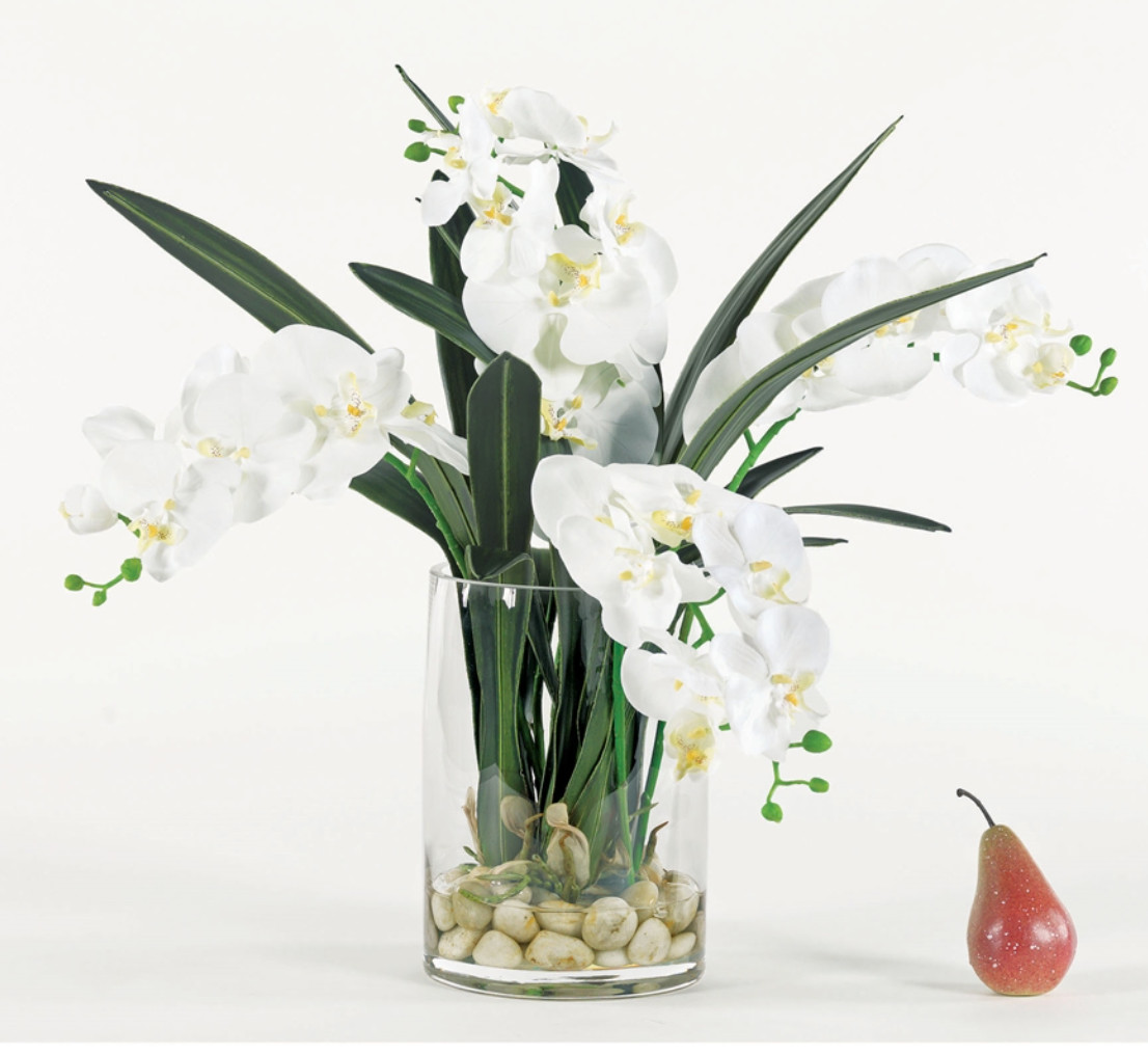 White Phalaenopsis faux orchid. Made in USA.