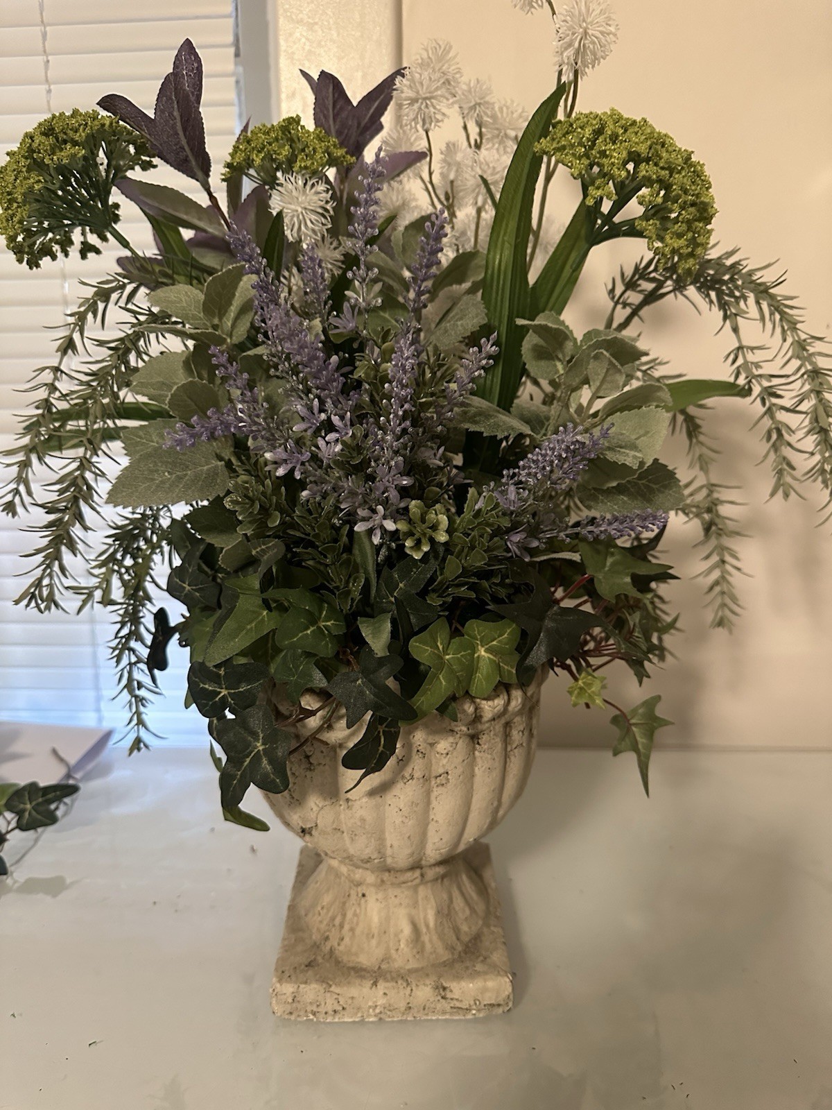 Neoclassical Urn Herb Floral Arrangement Lavender Rosemary Ivy