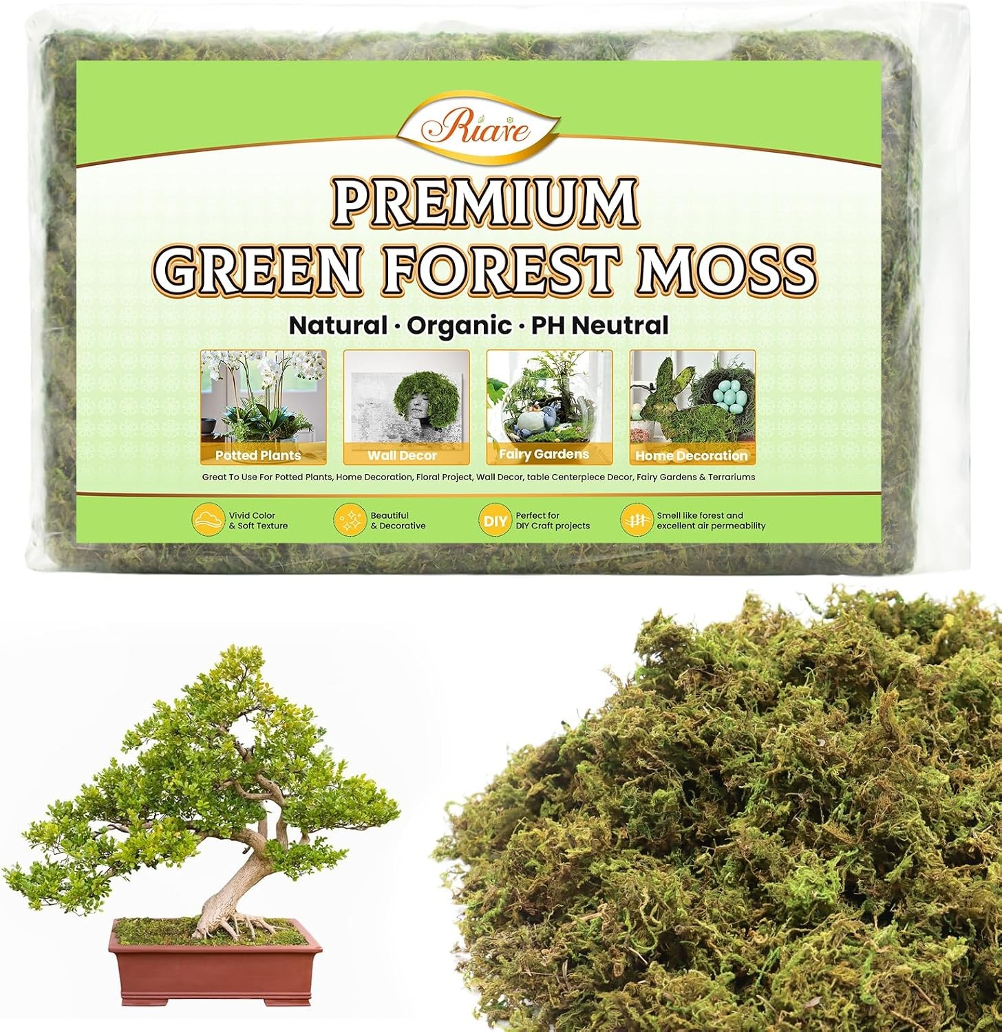 7OZ Natural Moss Artificial Fake Moss Alternative for Plants Indoor | Premium