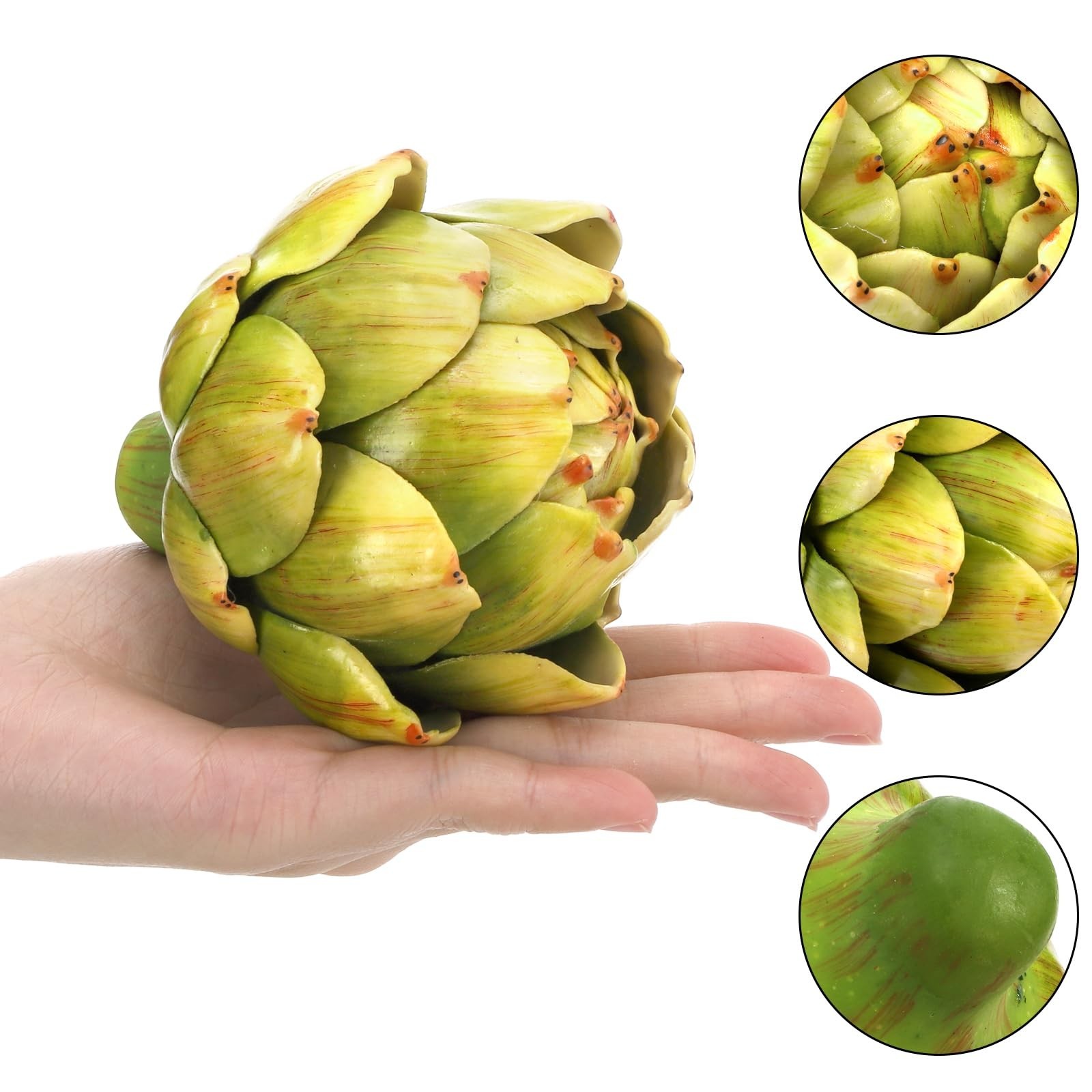 6 Pack Large Green Artificial Artichokes – Faux Vegetables for Home, Kitchen, We