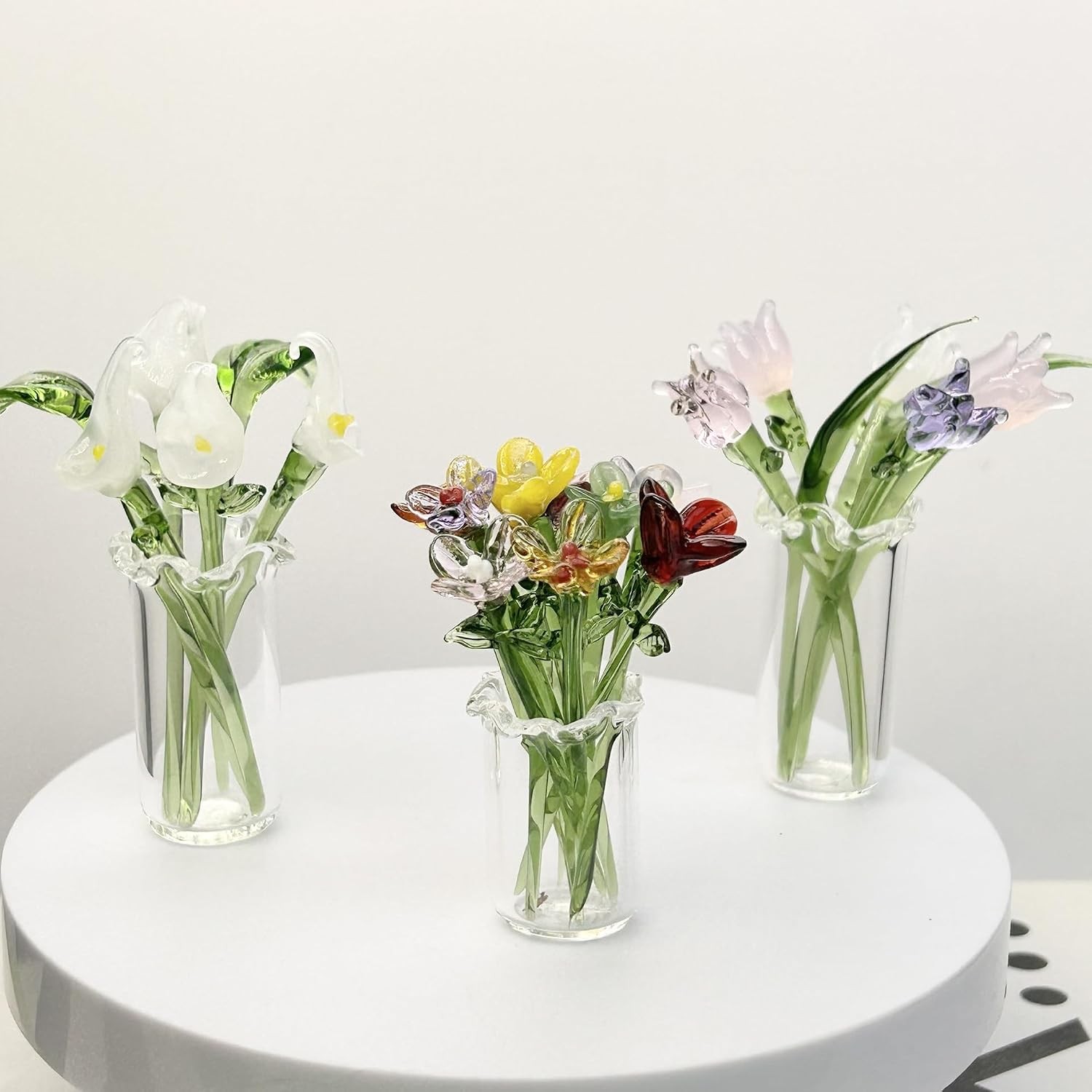 11Pcs Cute Mini Glass Flower Decoration Hand Blown Glass Flowers Bouquet Small F